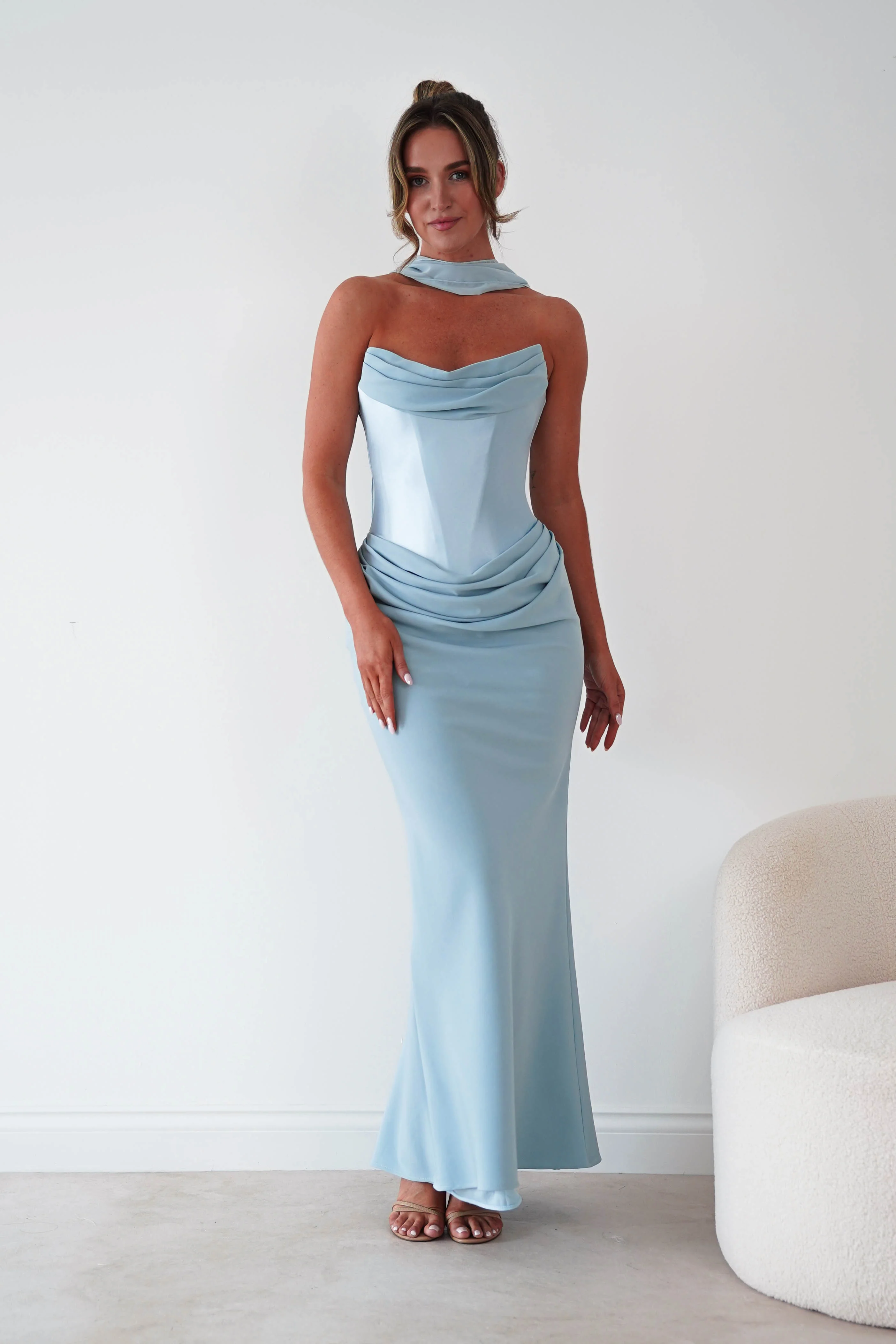Kailani Strapless Ruched Maxi Dress | Blue