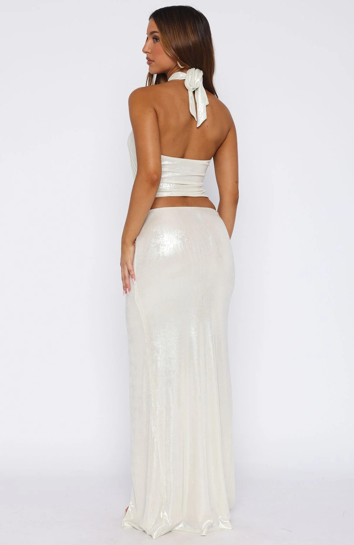I'm On Call Halter Maxi Dress Pearl