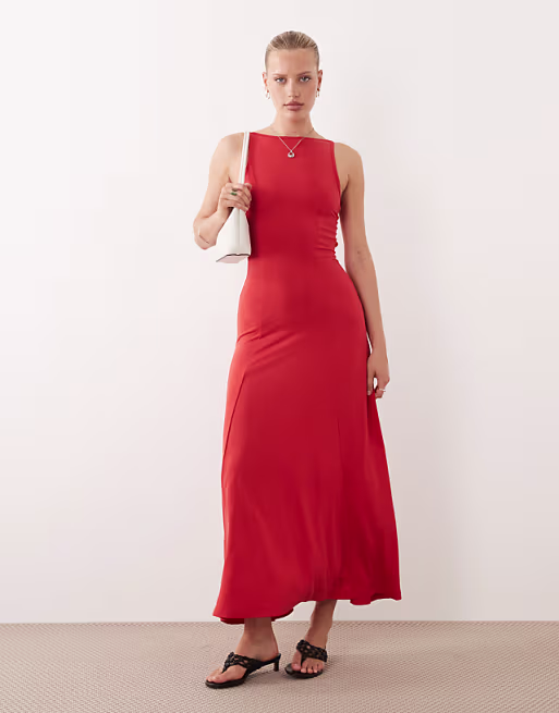 modal cut out back maxi dress in red
