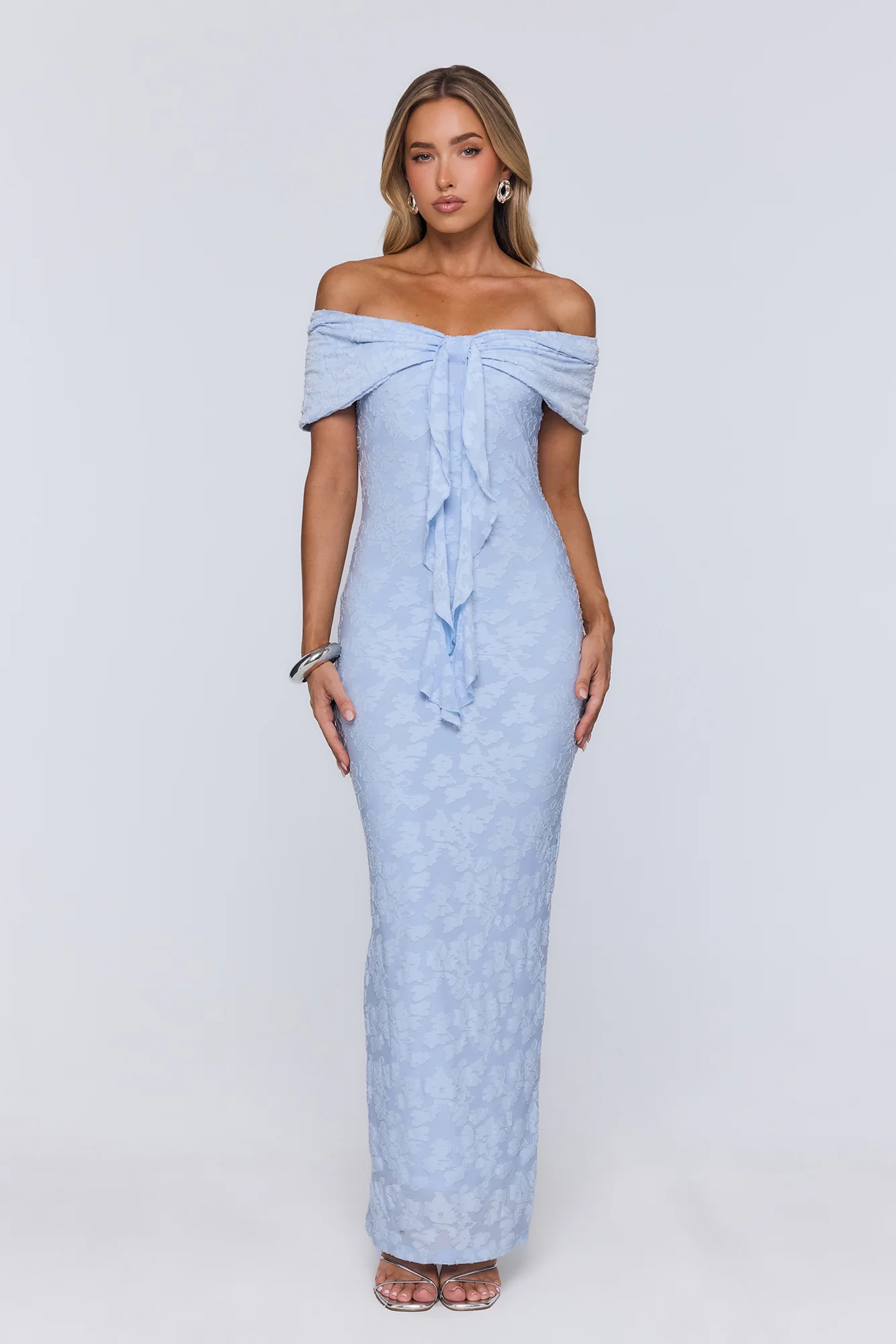 Sunshine Pop Off Shoulder Maxi Dress Blue