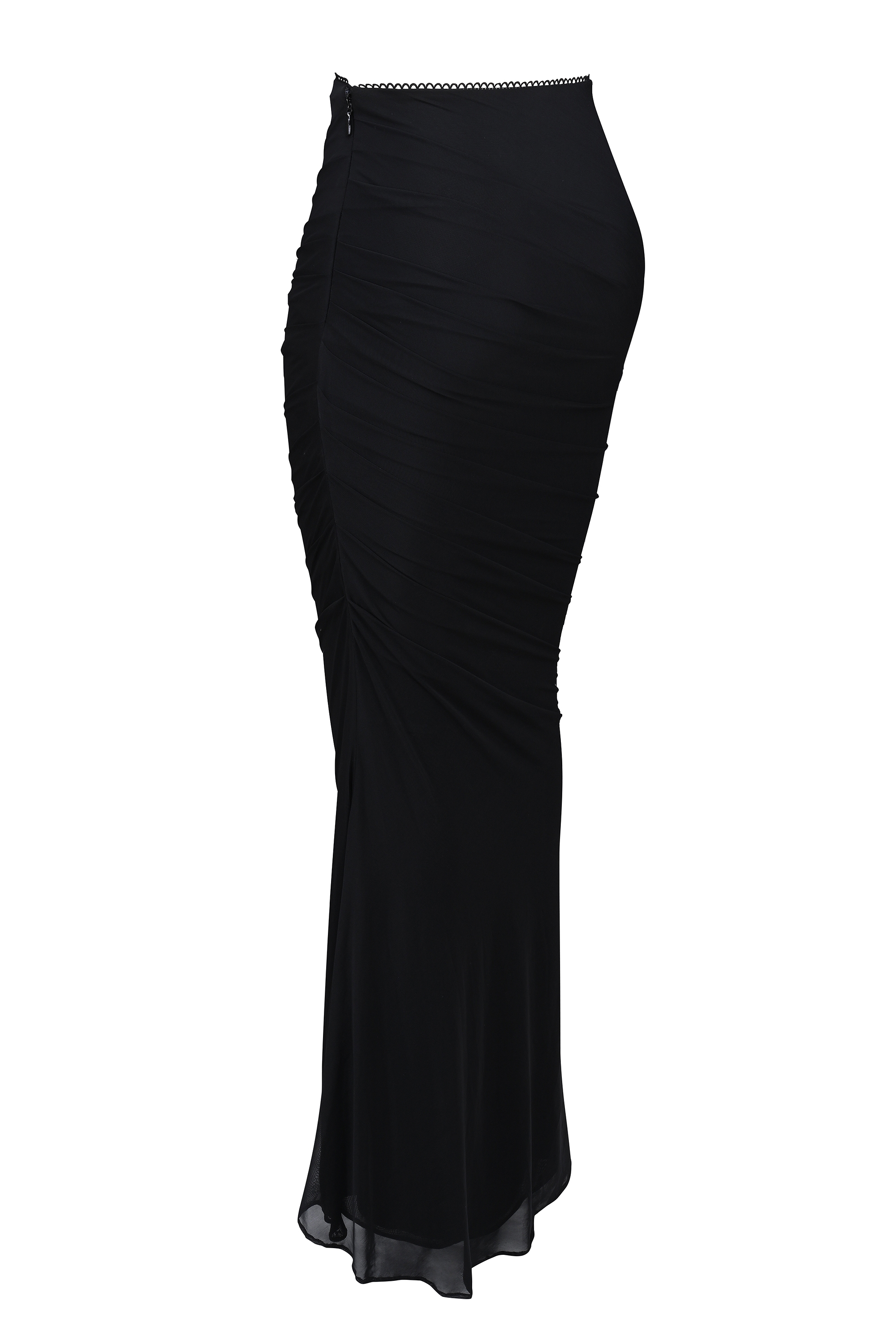 Black Mesh Maxi Skirt With Fluted Hem
