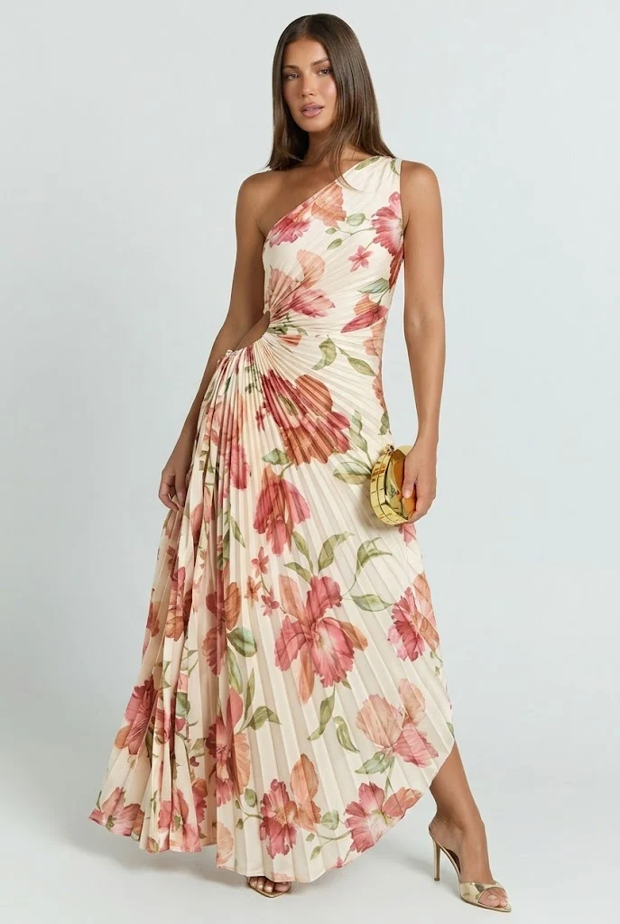 Coral Garden Asymmetrical Maxi Dress