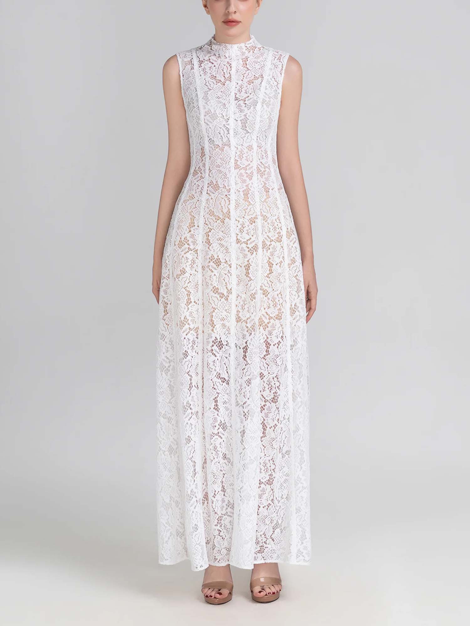 High Neck Sleeveless Lace Maxi Dress