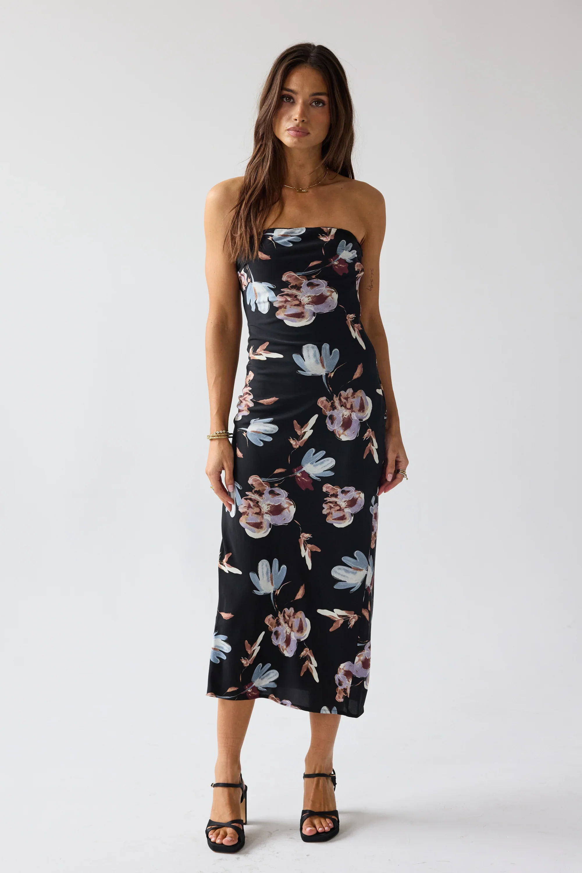 Kendall Strapless Midi Dress in Black