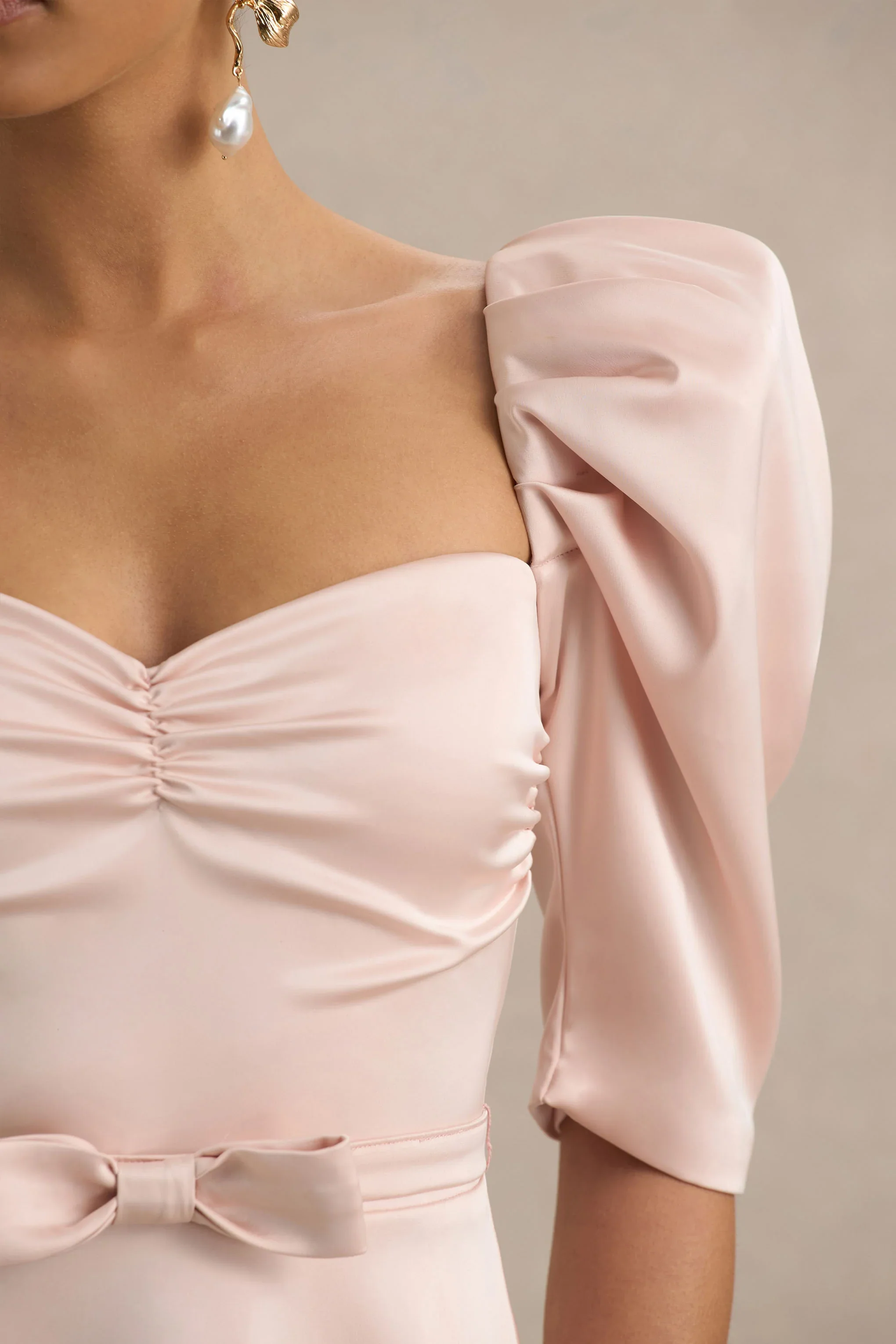 Rosey | Pale Pink Satin Sweetheart Midi Dress