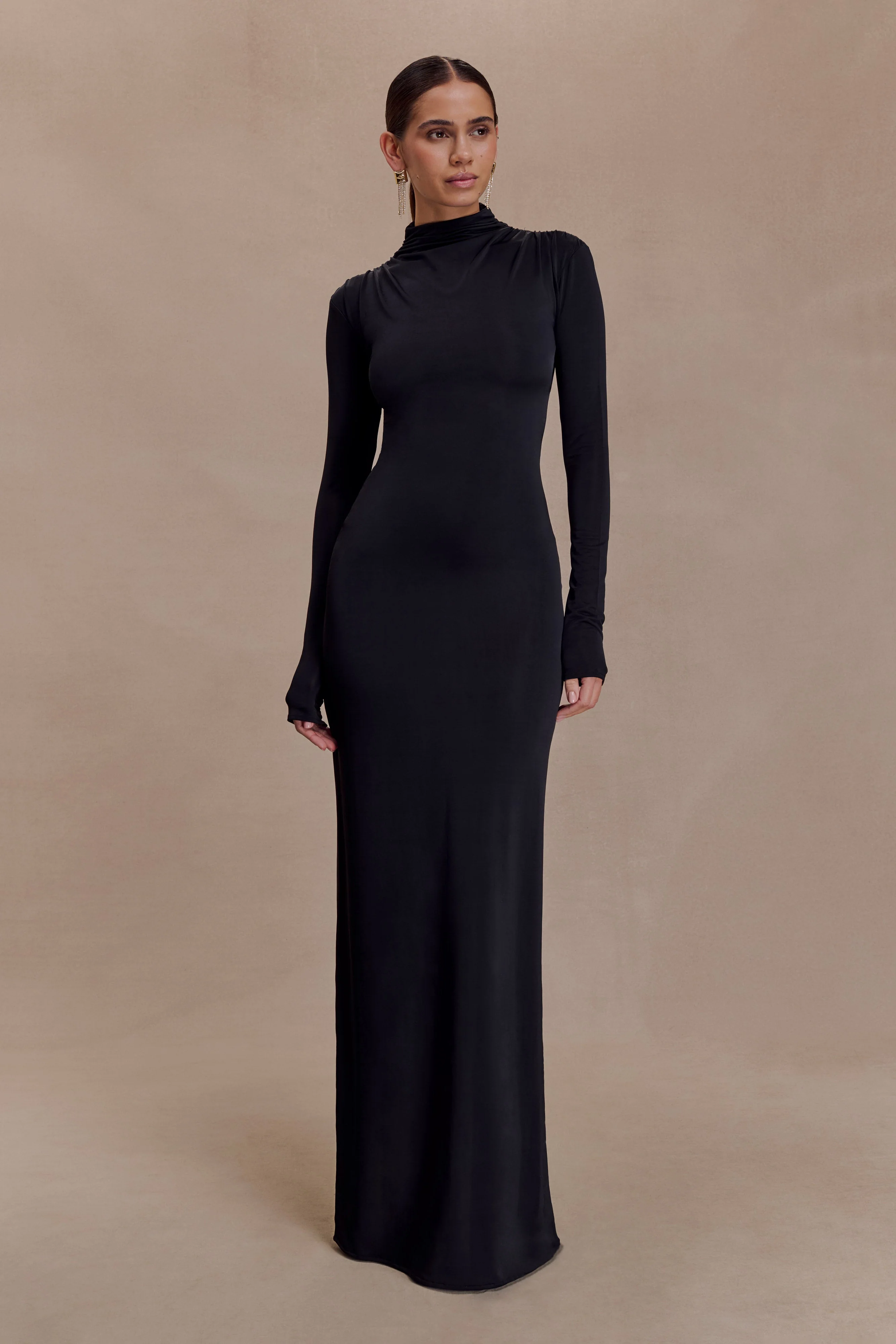 Kiyah Slinky Cut Out Maxi Dress - Black