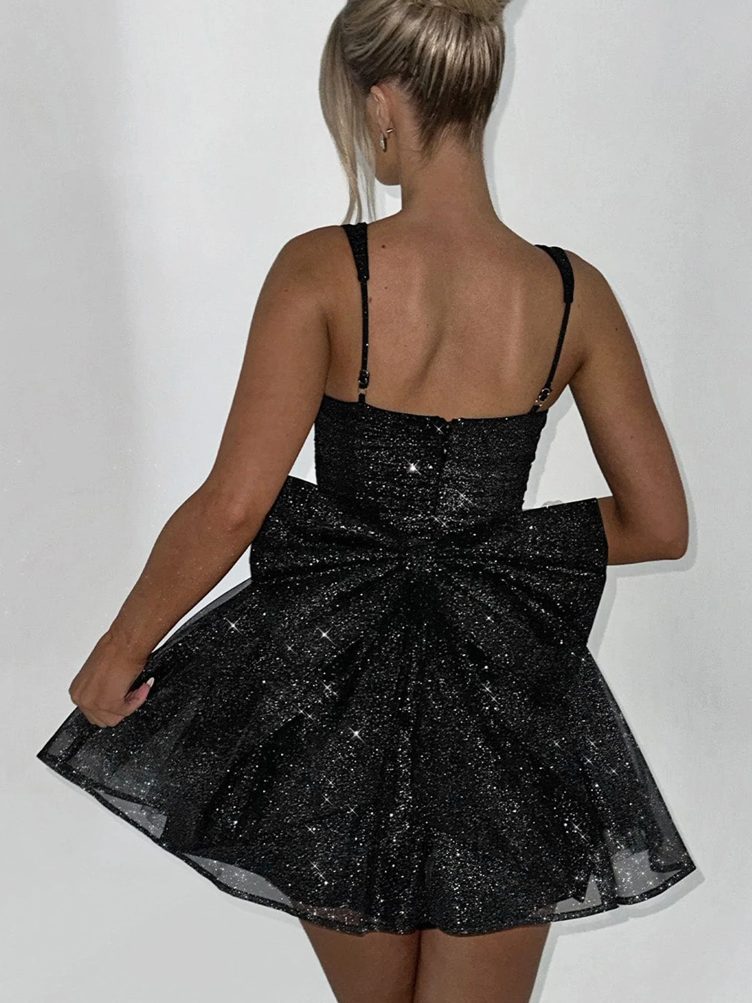 Black Sequin Strap Mini Dress