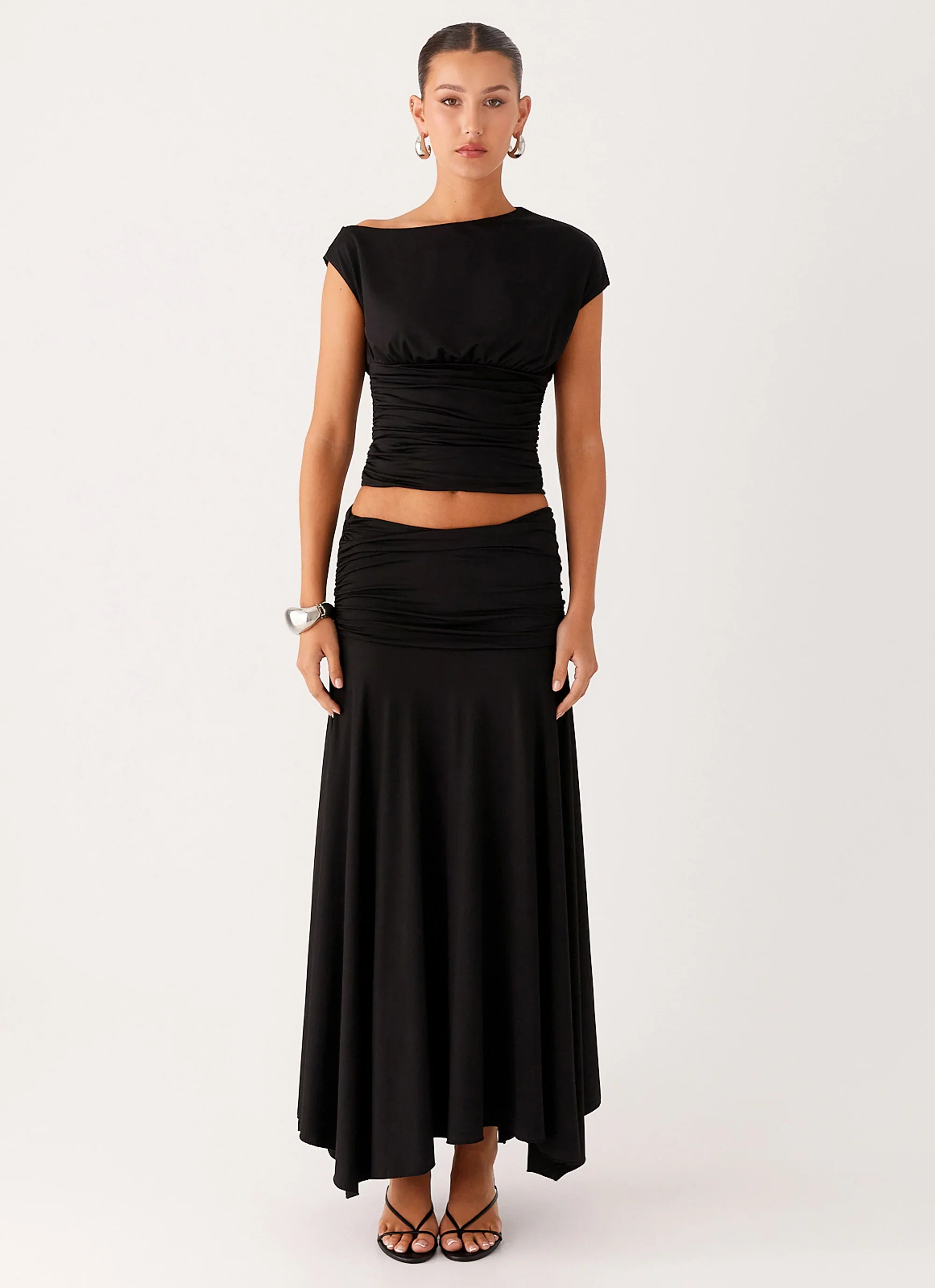 Liana Ruched Maxi Skirt - Black