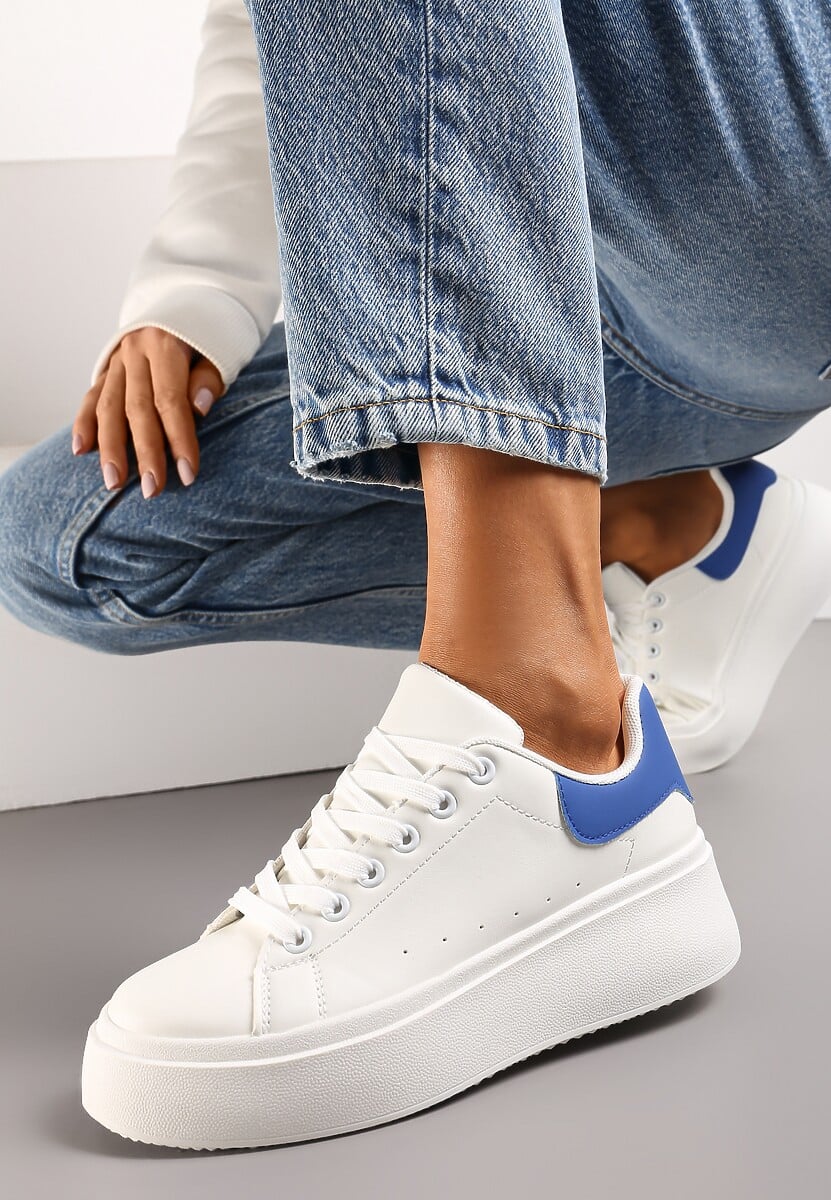 Biało-Niebieskie Sneakersy na Grubej Podeszwie Yarna