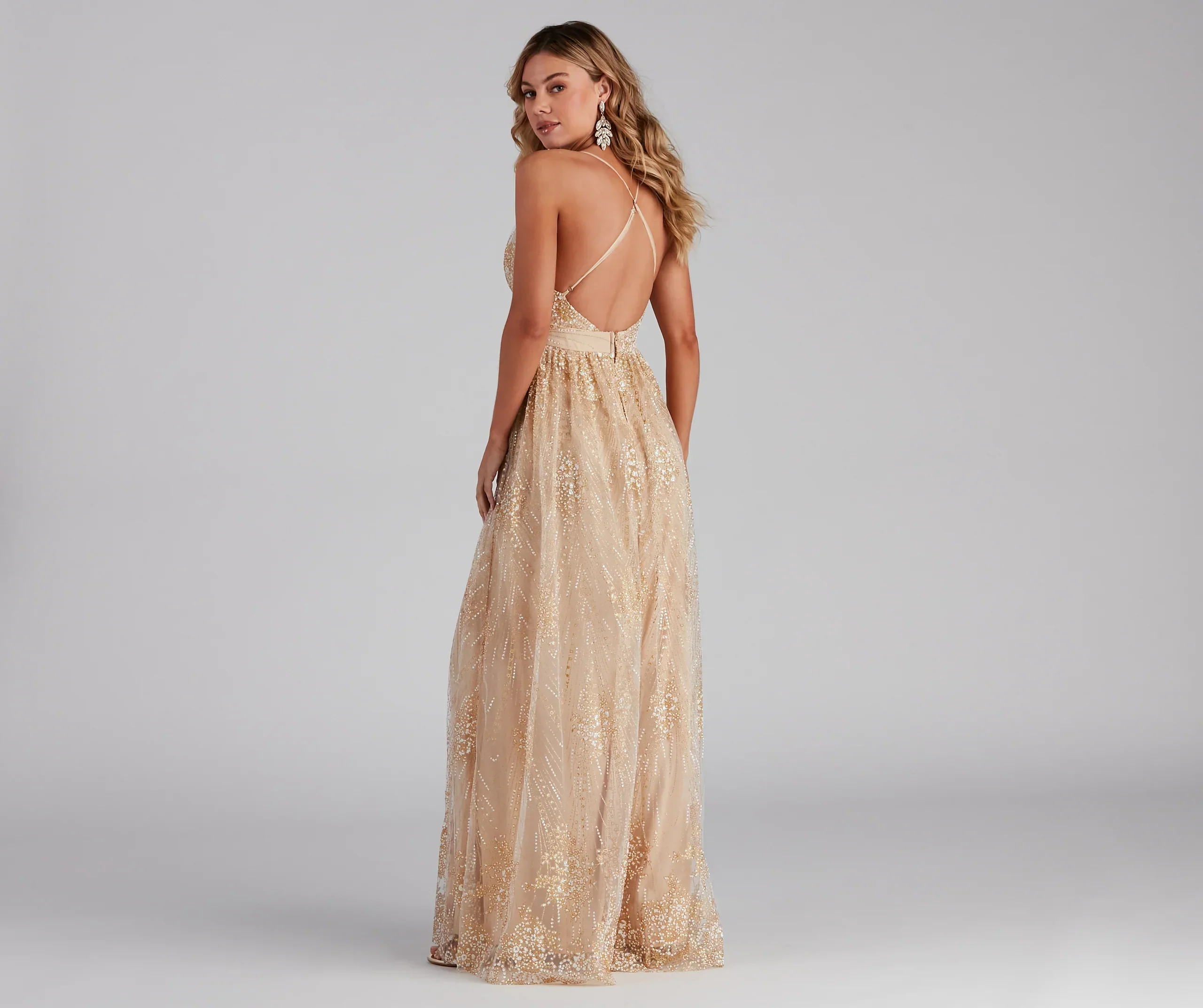 Mona Formal Plunging Glitter Dress