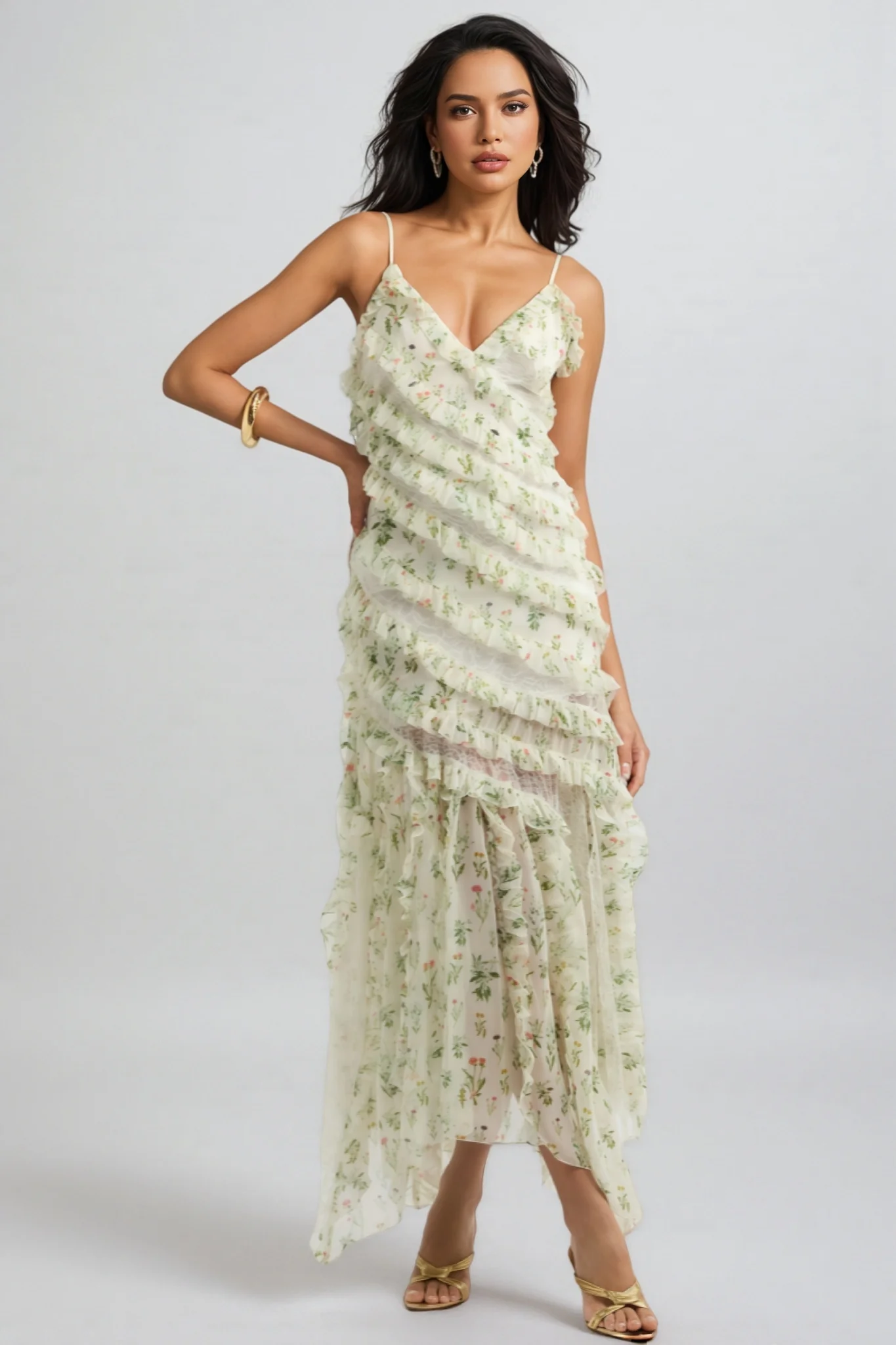 Kaira Floral Print Chiffon Maxi Dress