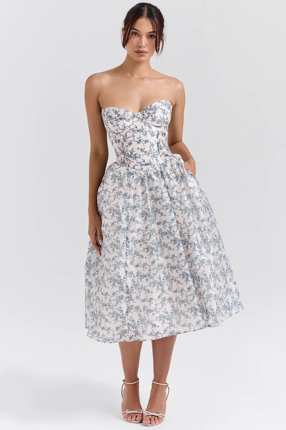English Porcelain Print Strapless Sundress
