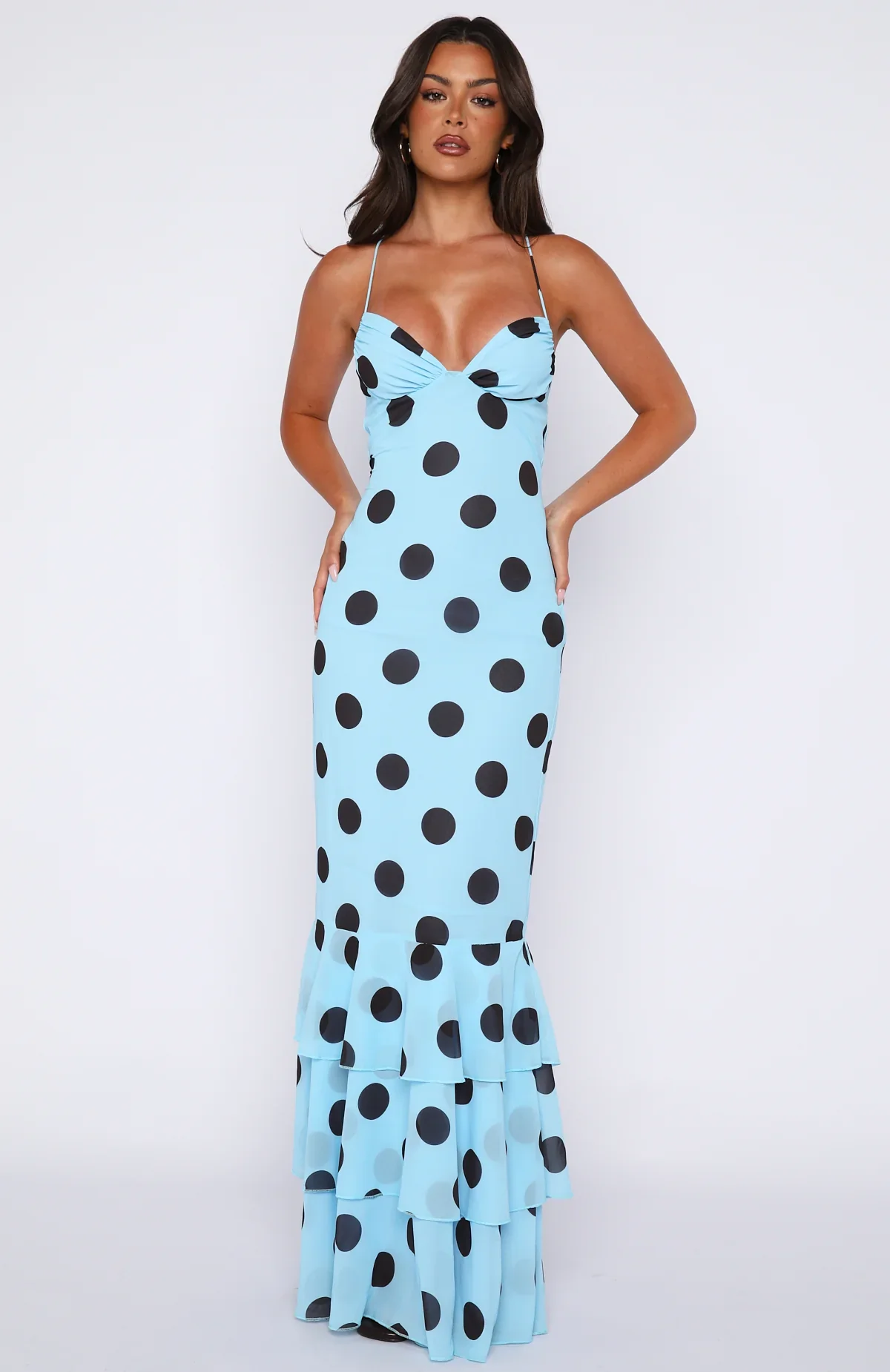Power Ballad Maxi Dress Baby Blue/Choc Polka Dot