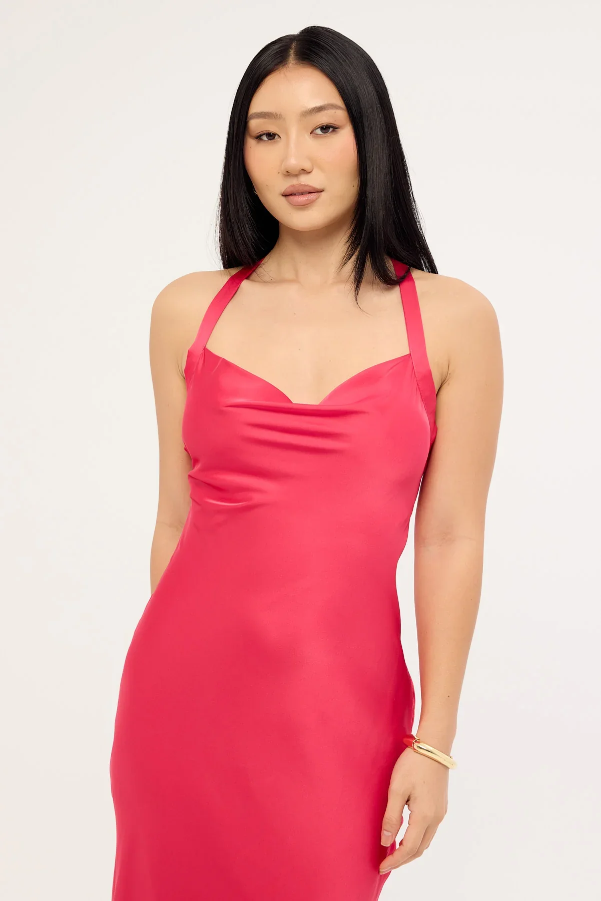 Luck & Trouble Jolie Recycled Satin Maxi Dress Raspberry