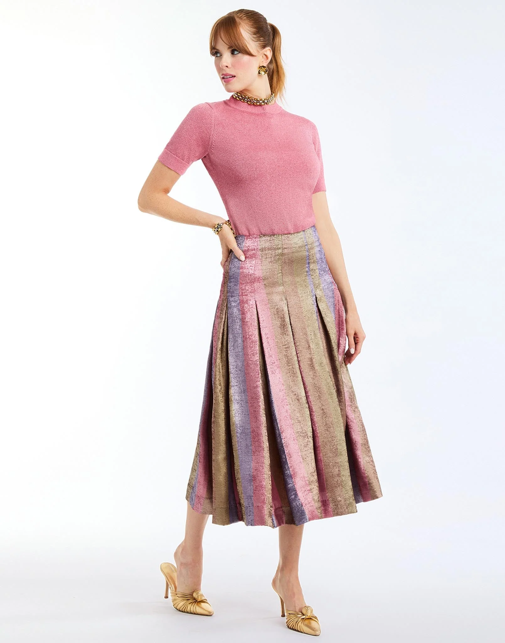 Drew Metallic Crew-Neck Sweater