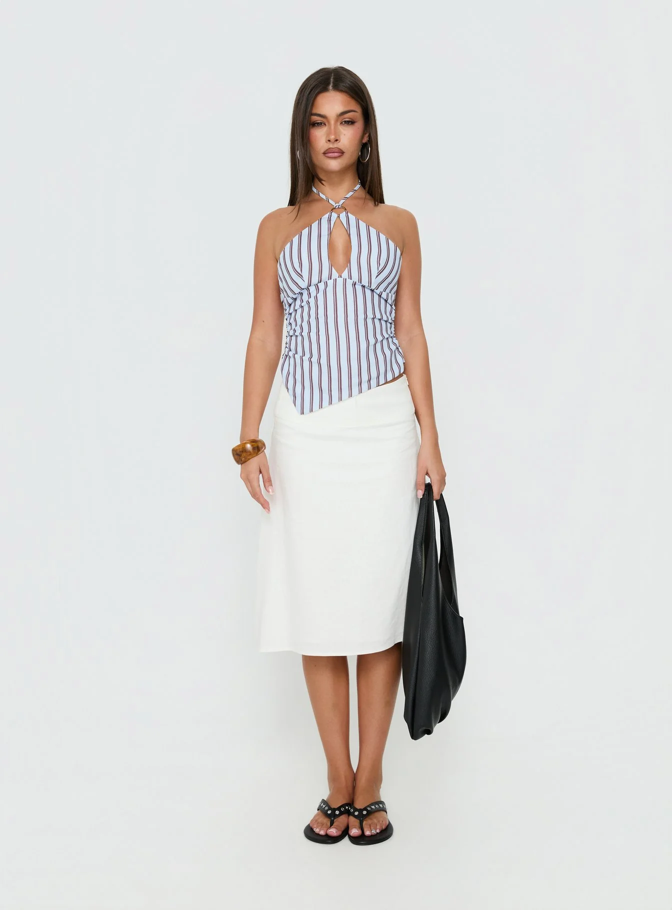 Idiana Halter Keyhole Top Blue Stripe