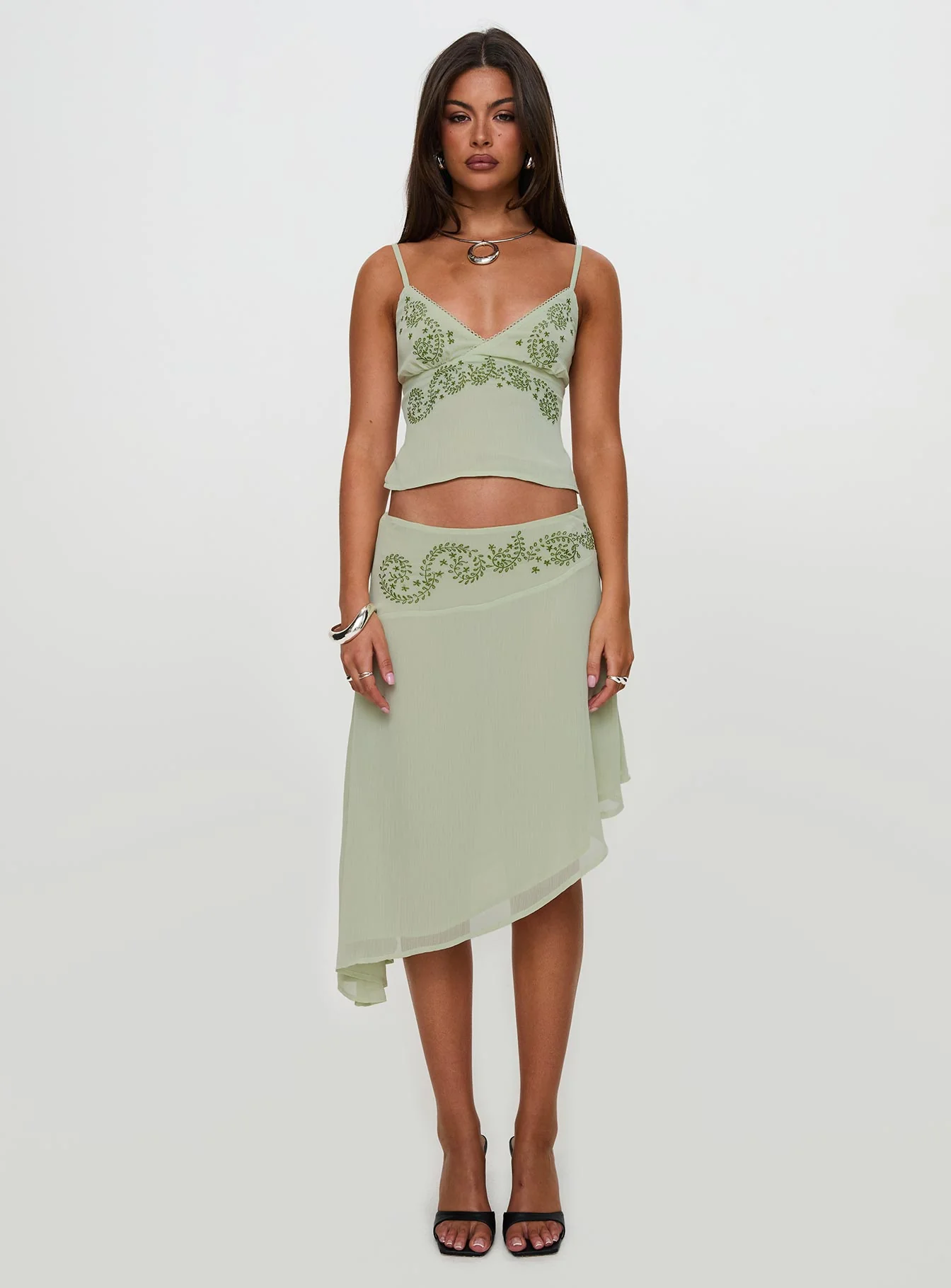 Pappilion Asymmetrical Midi Skirt Sage