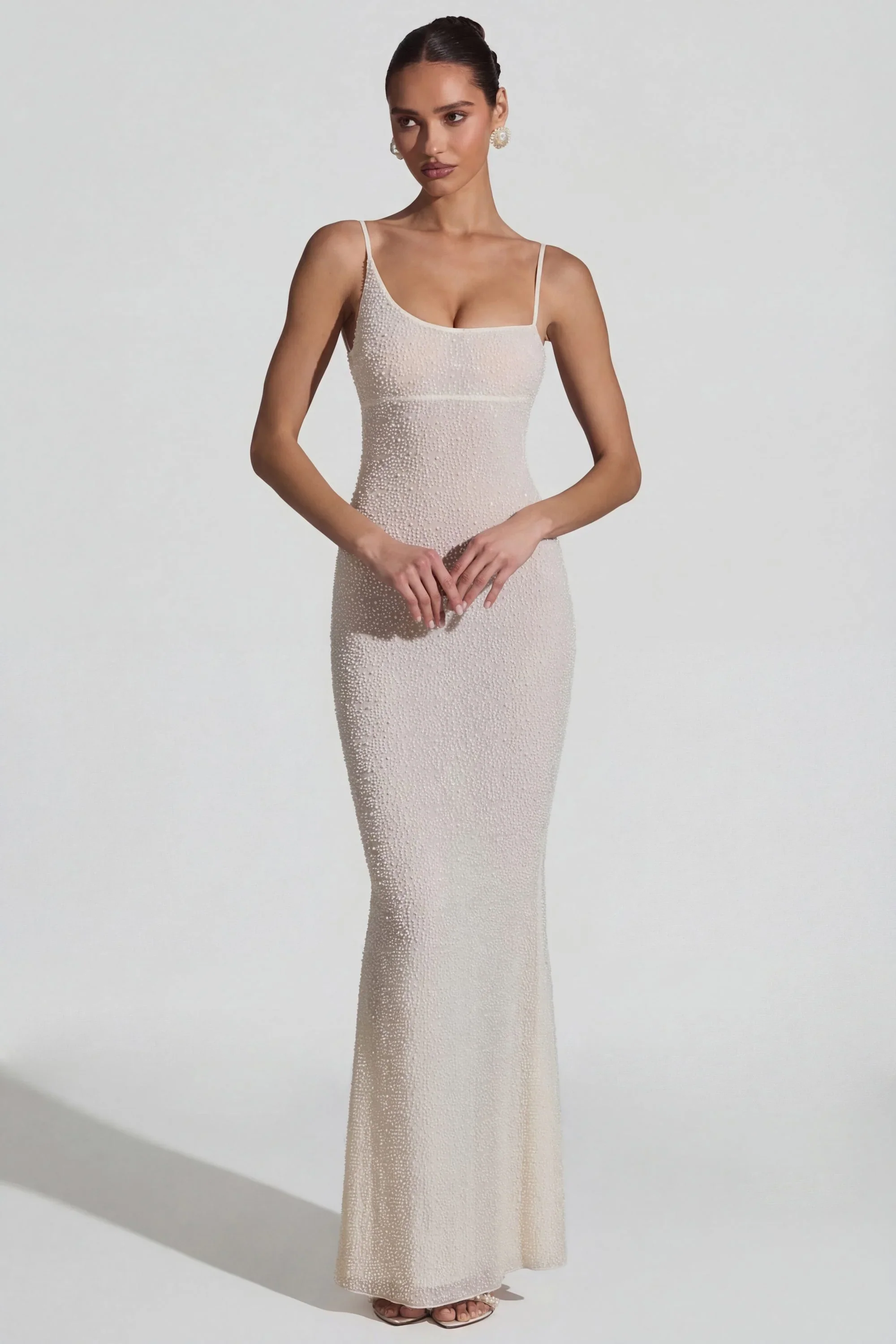 Embellished Backless Maxi Dress in White