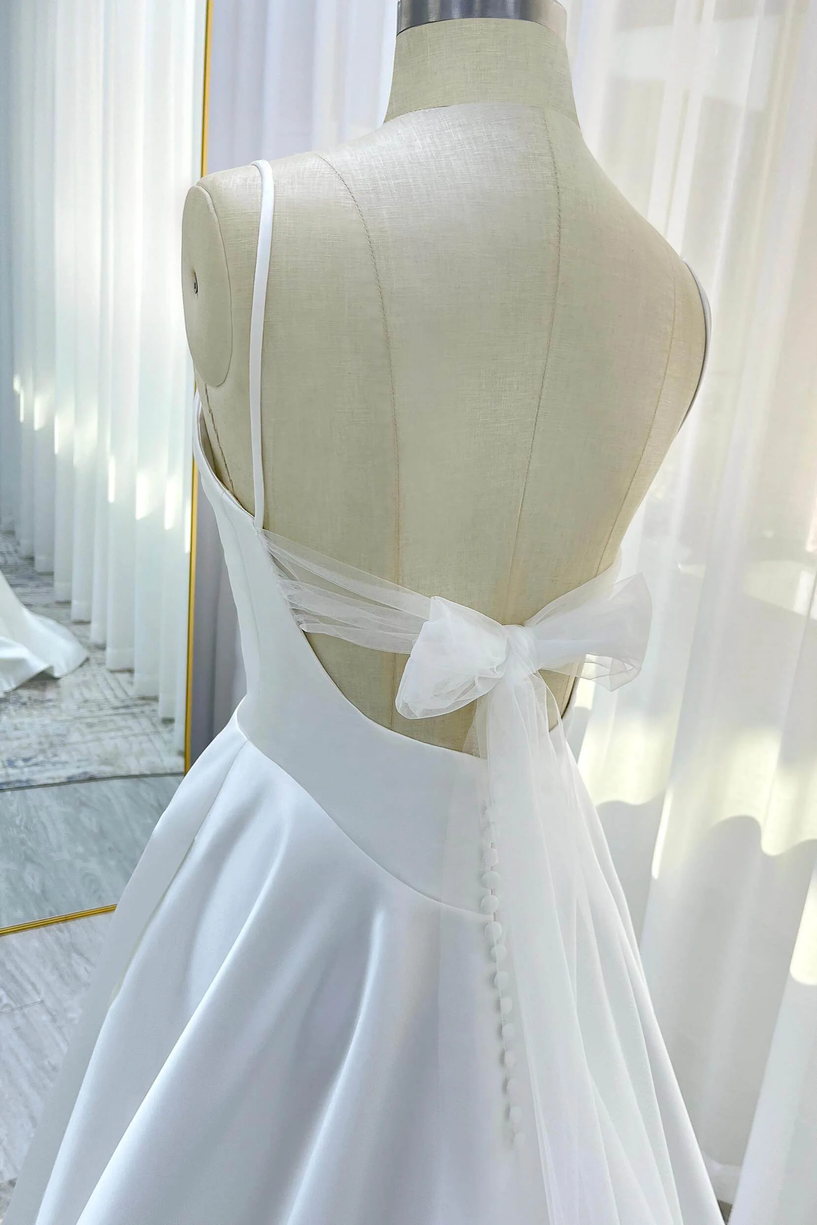 A-Line Court Train Satin Tulle Wedding Dress CW3336