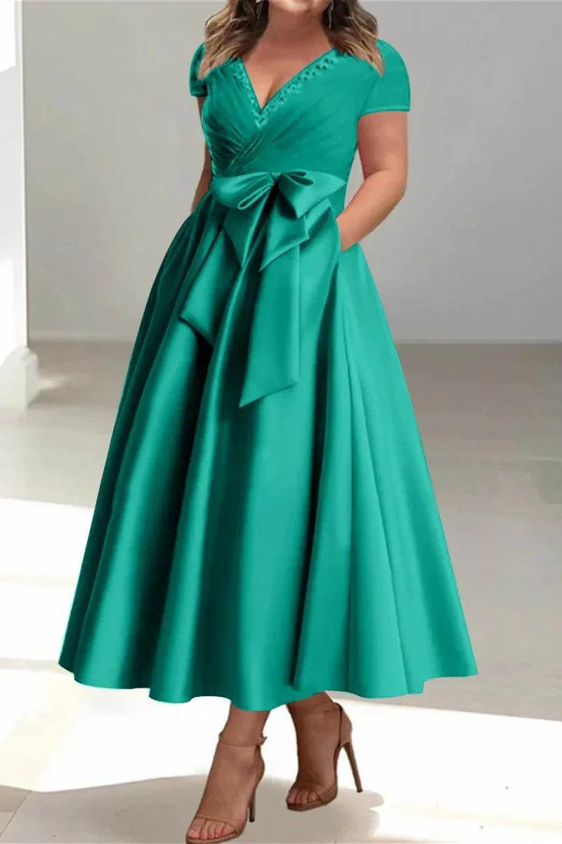 A Line V-Neck Mother of the Bride Dresses with Pockets CM0350