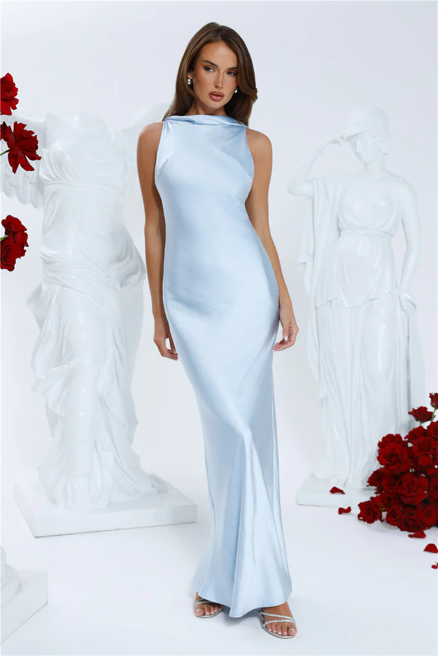 Silken Solstice Satin Maxi Dress Blue