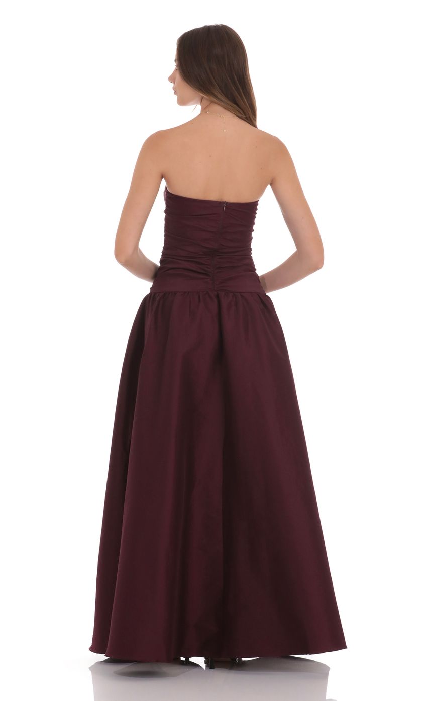 Cutout Drop Waist Strapless Maxi Dress in Wine