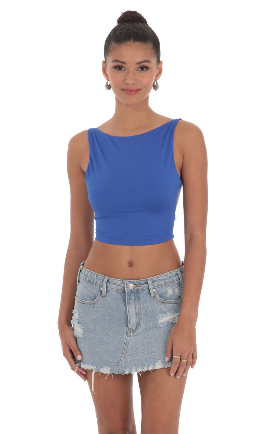 Embroidered Open Back Top in Blue