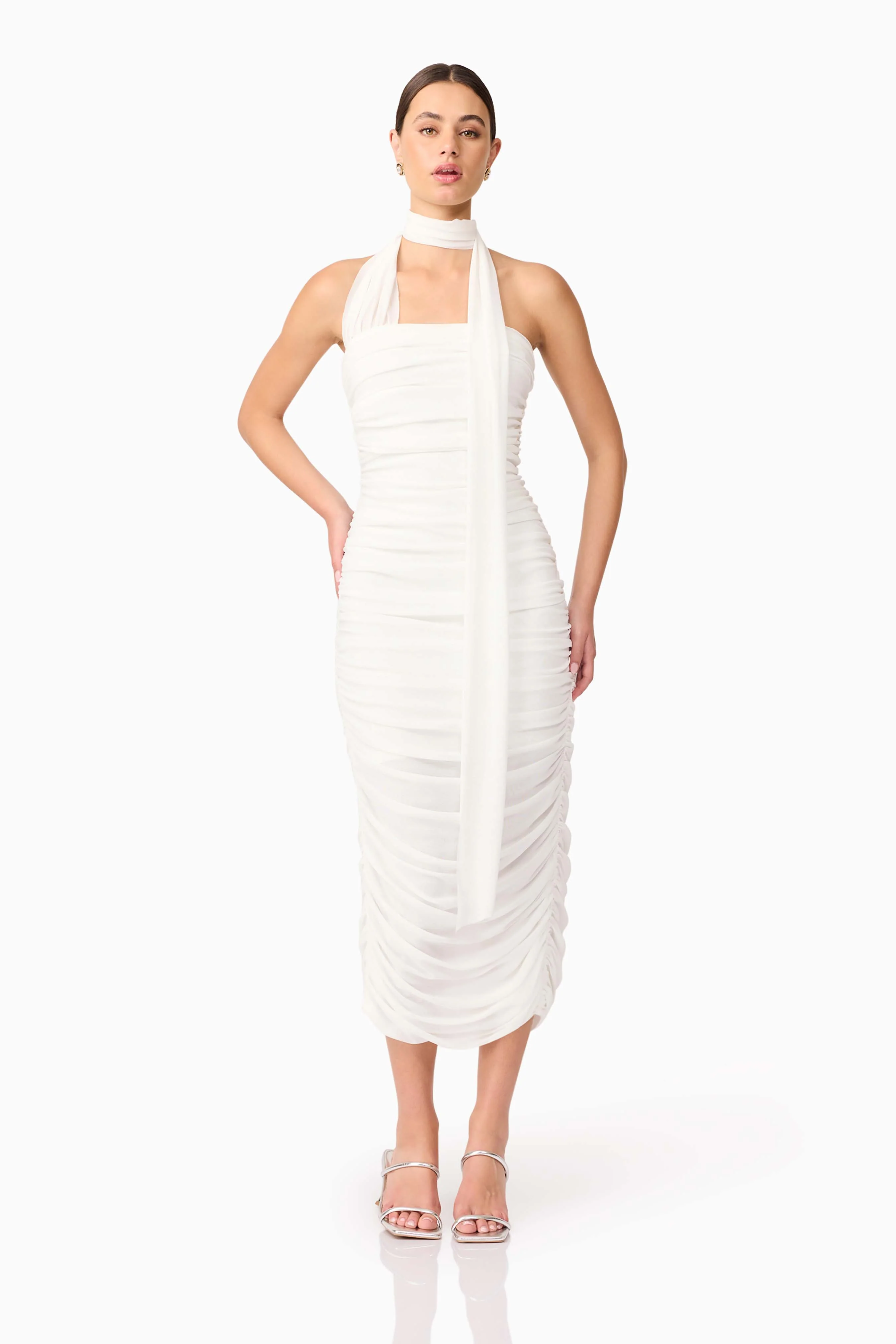 Darya Fitted Midi Dress in White