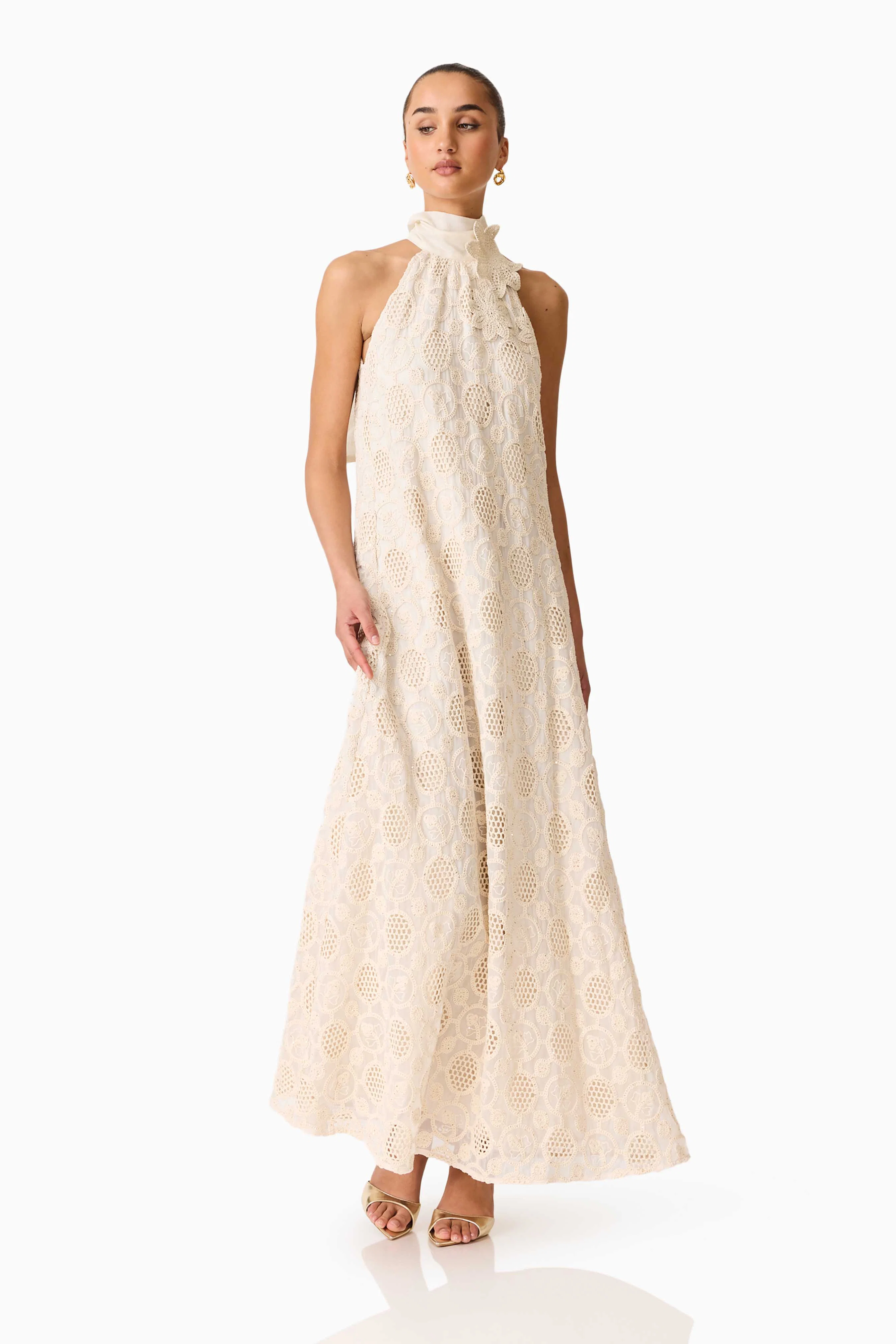 Vessia Halter Neck Maxi Dress in Cream