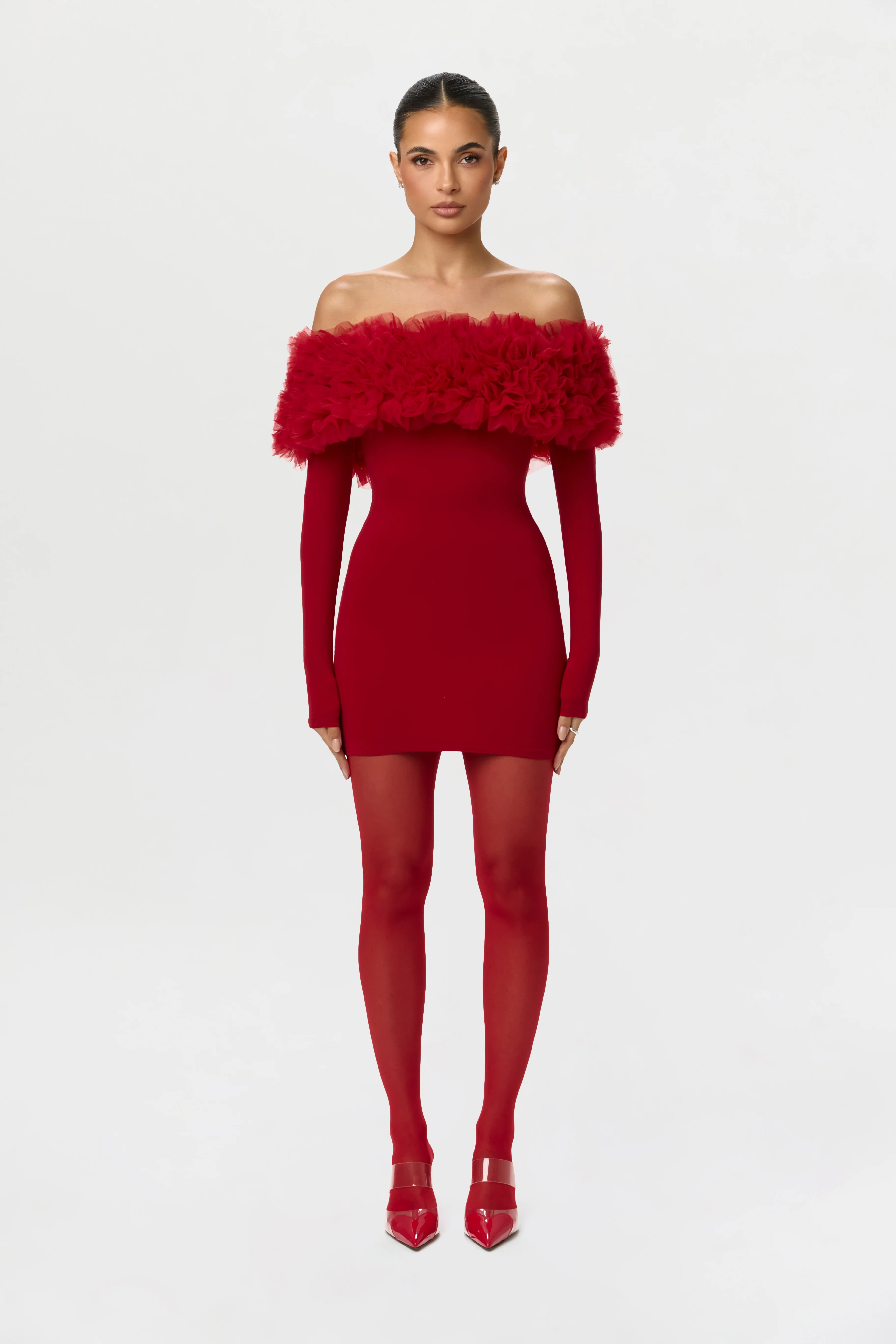 Naked Off-Shoulder Roses Mini Dress