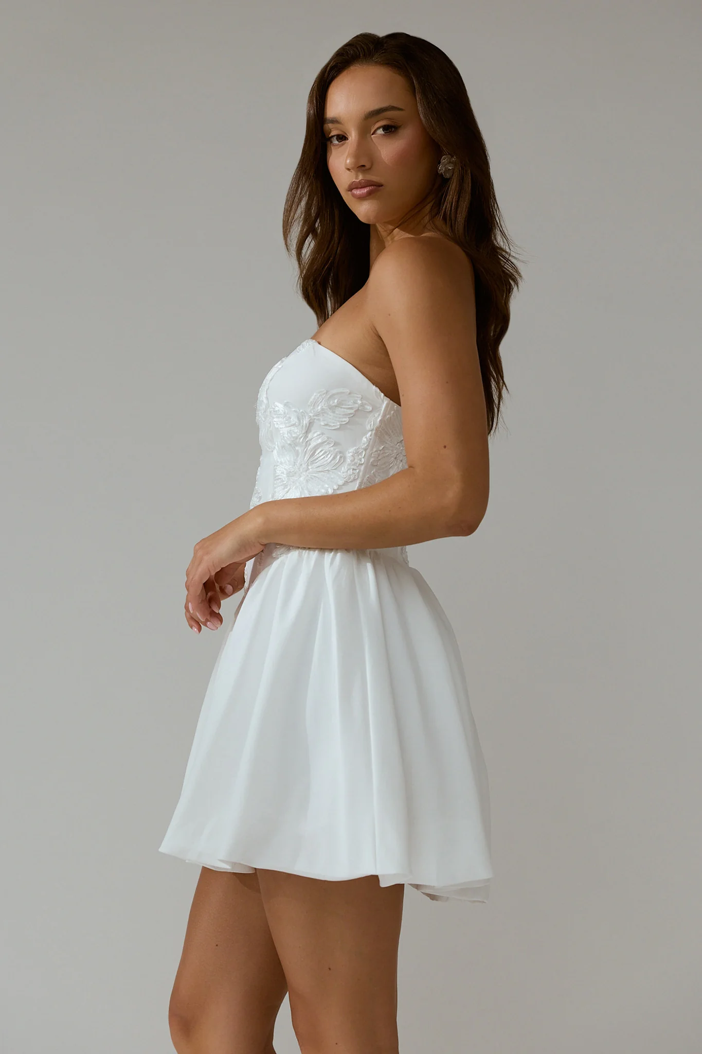 Fiora Basque Waist Strapless Mini Dress White - luluinthesky