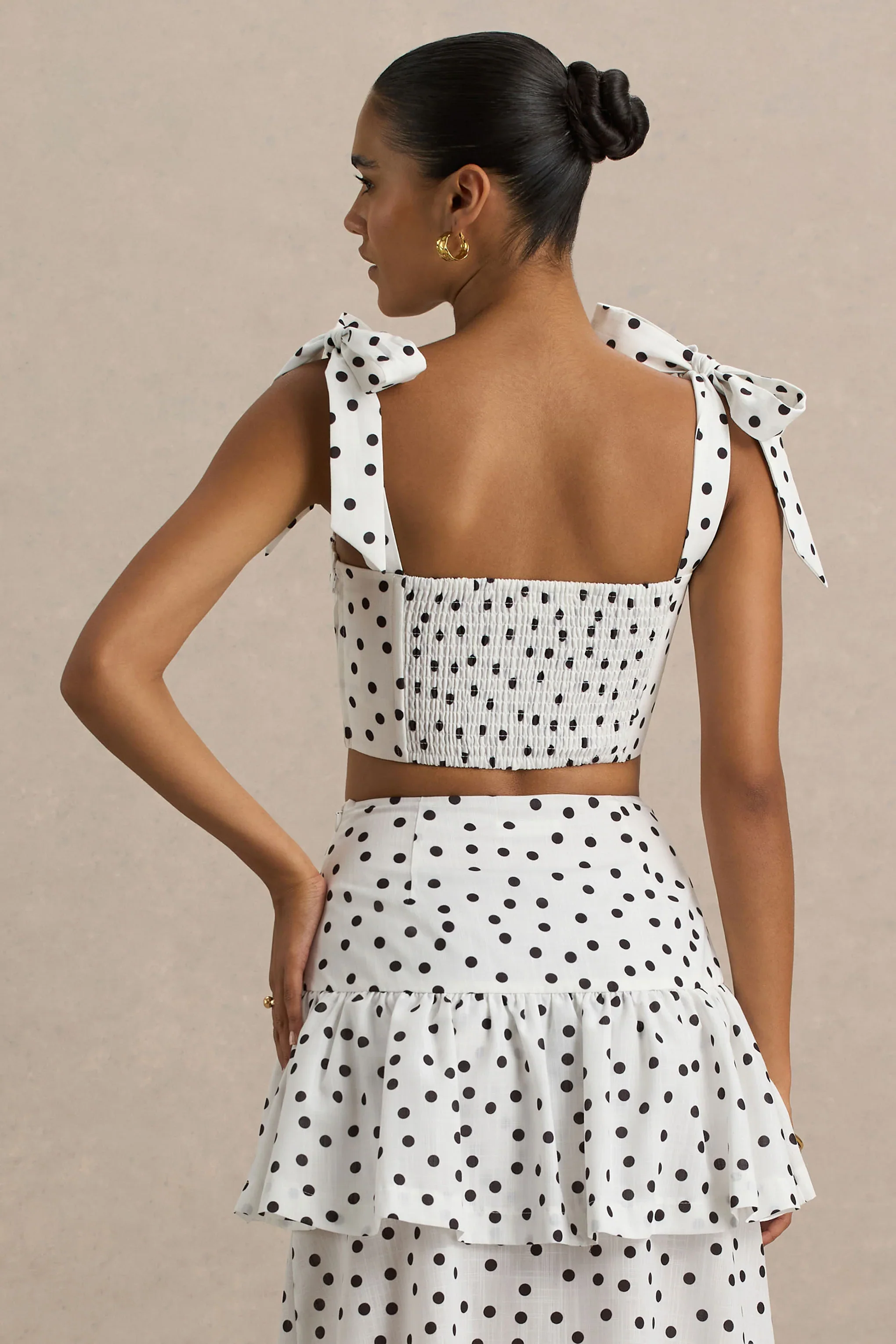Lumen | White Polka Dot Corset Sweetheart Top With Bow Straps
