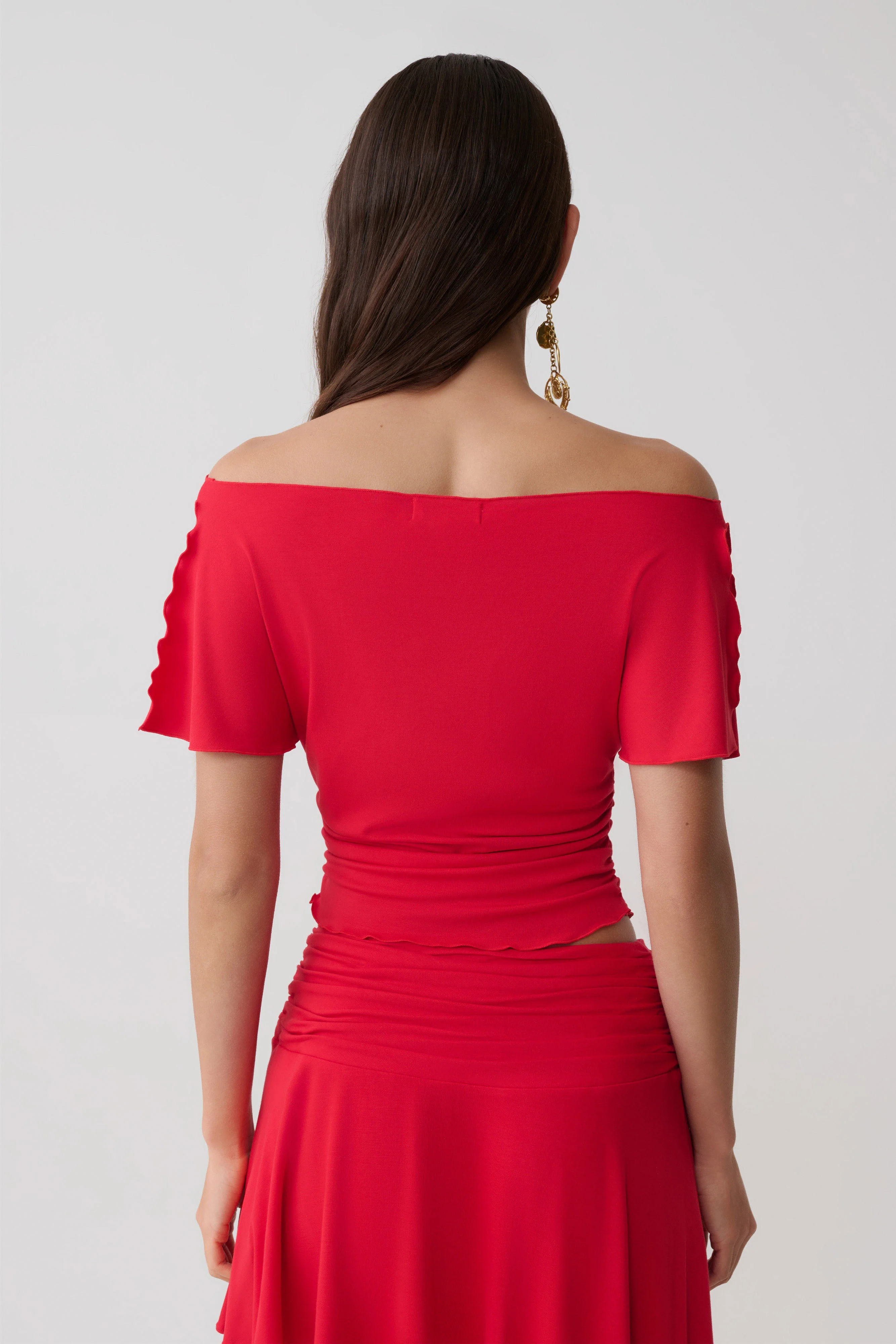 Talise Modal Flounce Short Sleeve Top - Red
