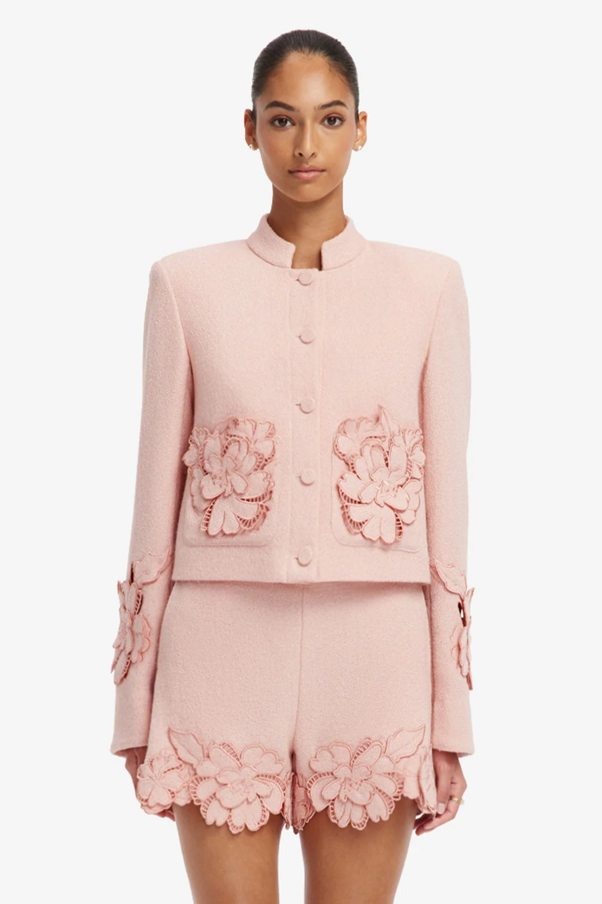 Blythe Appliqué Tweed Jacket - Dusty Pink