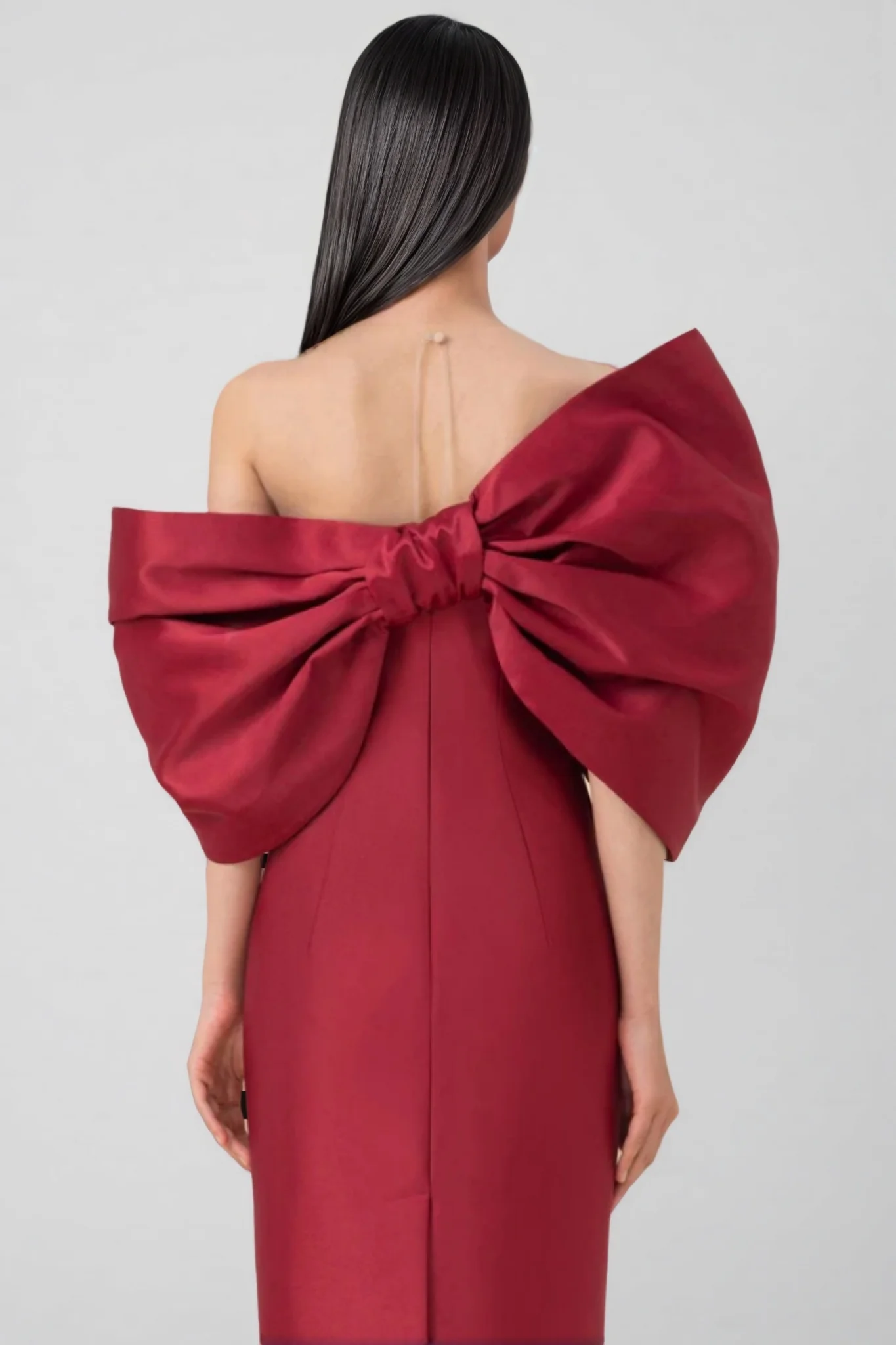 Divia Strapless 3D Bow Maxi Dress-Burgundy