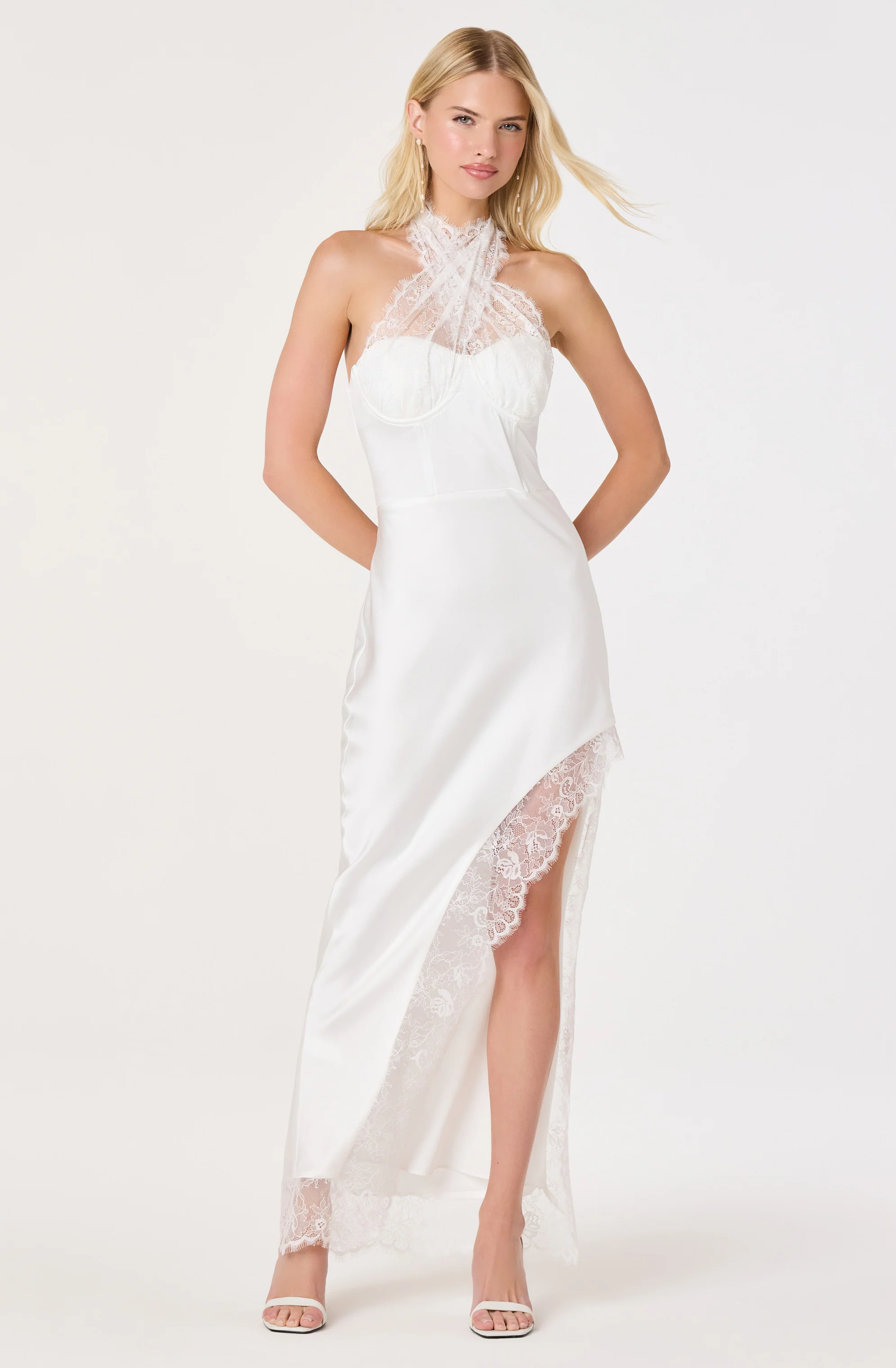 Cristell Lace Halter Criss-Cross Maxi Dress