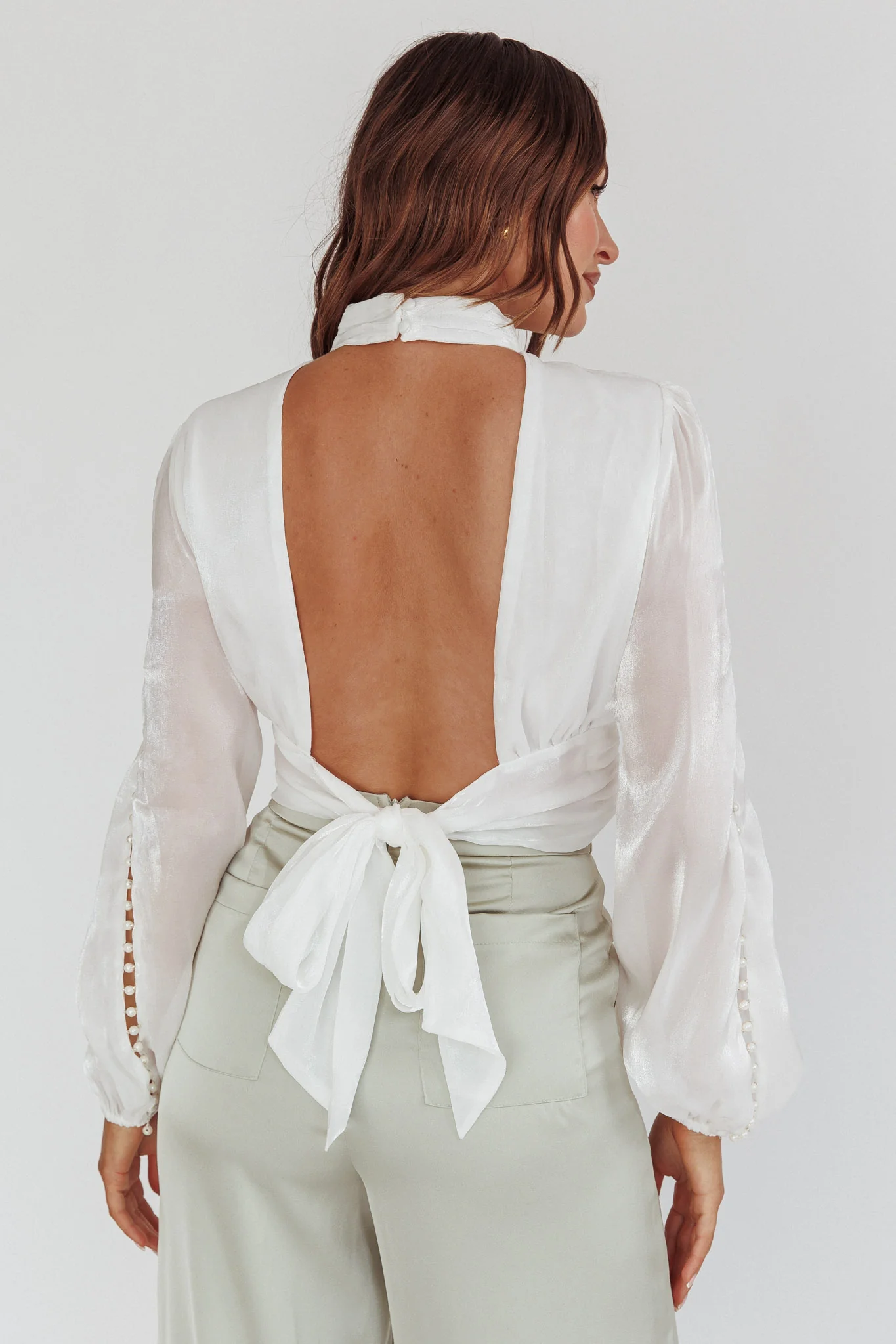 Caia Pearl Detail Open Back Top White