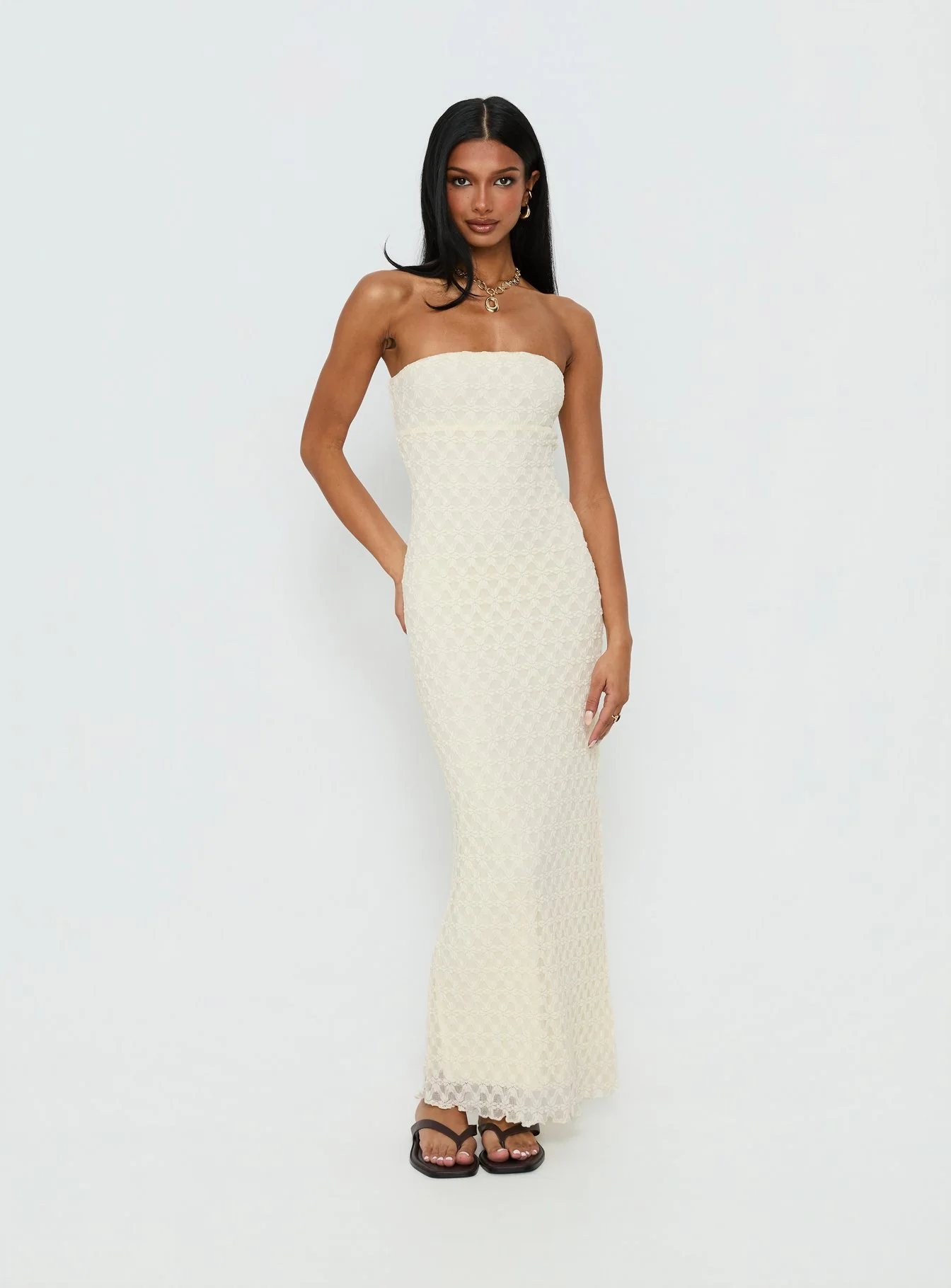 Aryela Strapless Textured Maxi Dress Cream