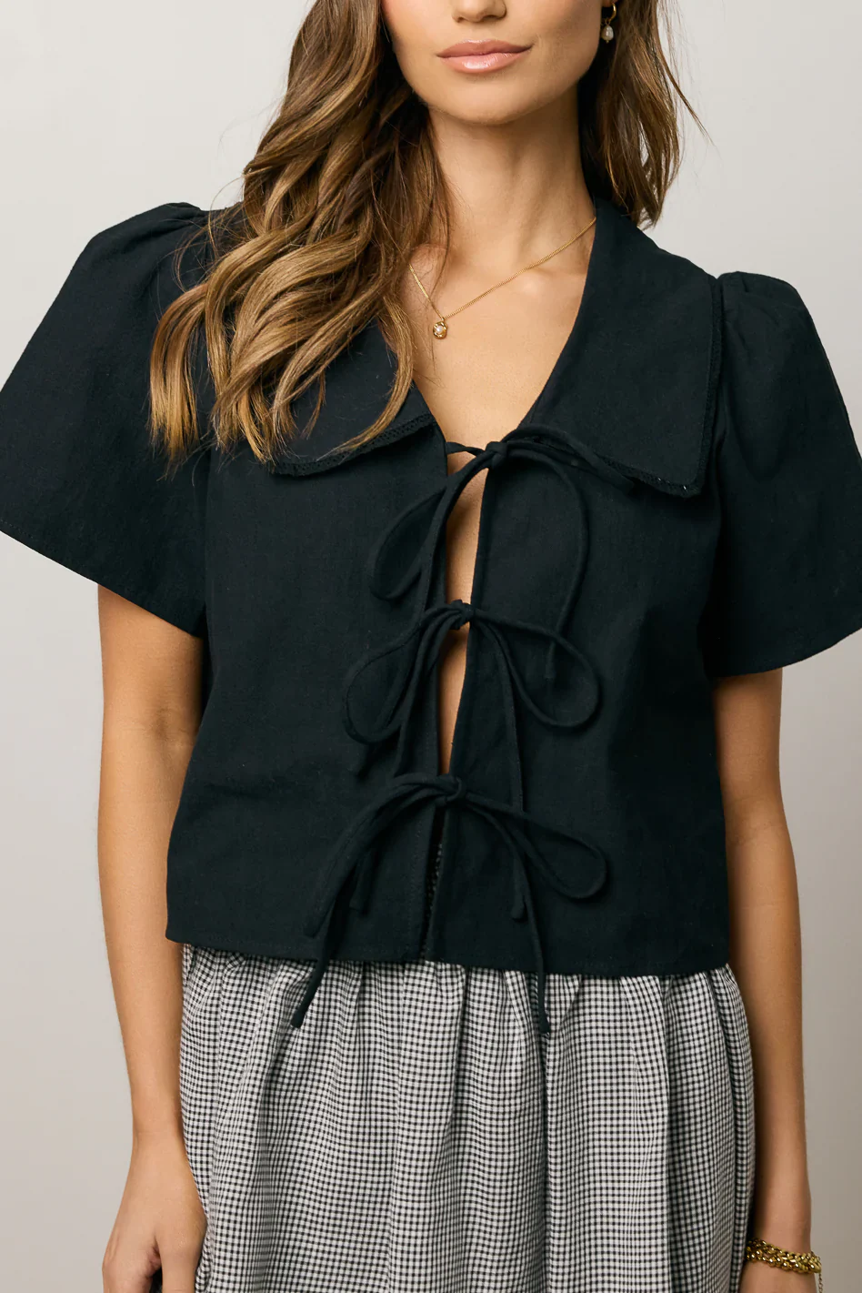 Ethan Tie Front Blouse in Black
