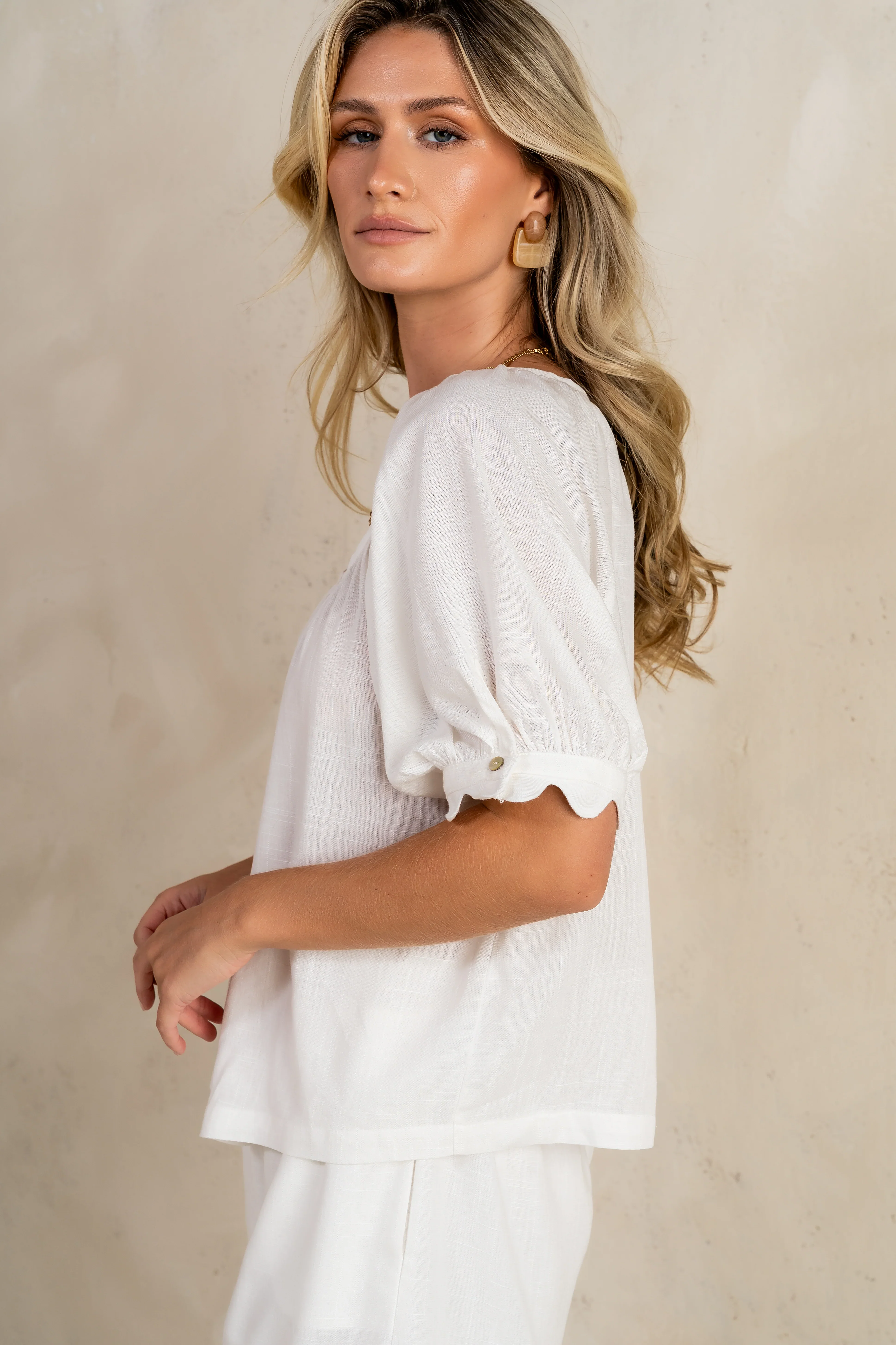 Owen Scalloped Top in White