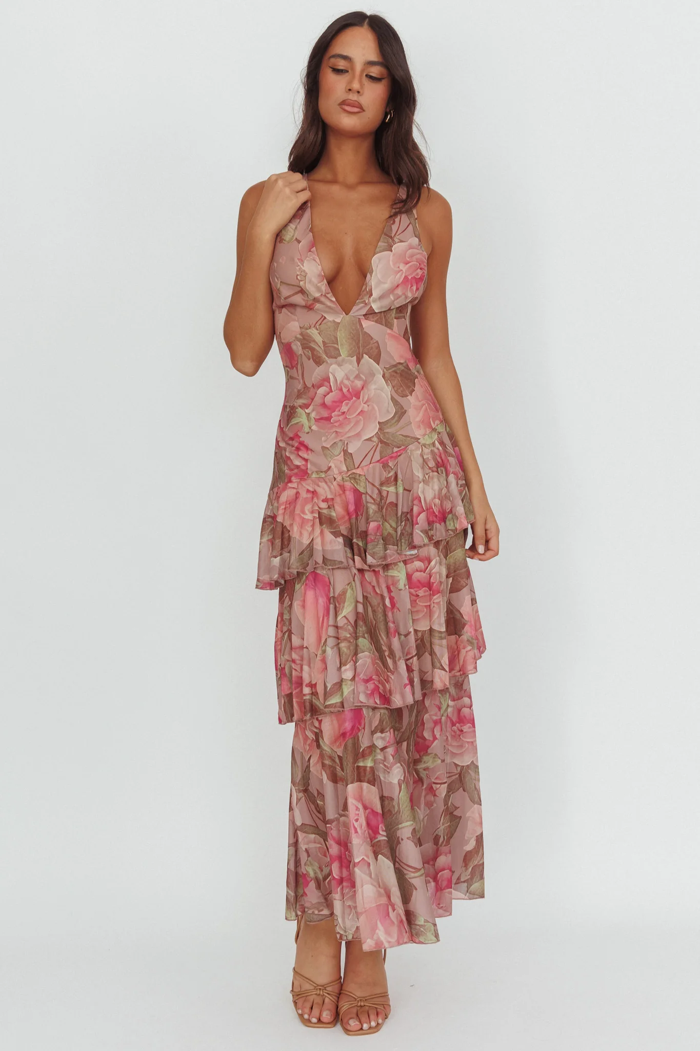 Veda Strappy Back Maxi Dress Roses Blush