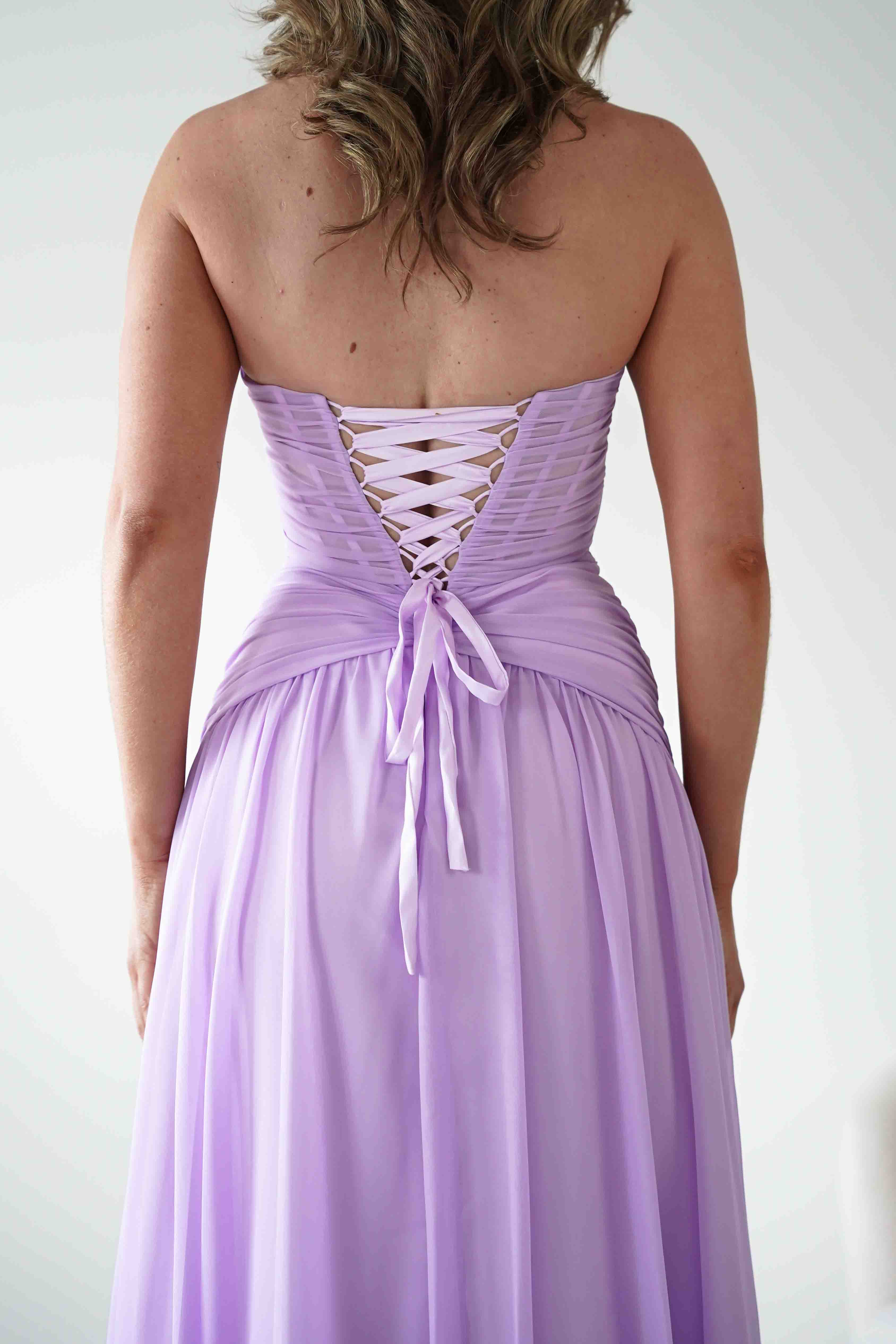 Nicolette Strapless Chiffon Maxi Gown | Lavender