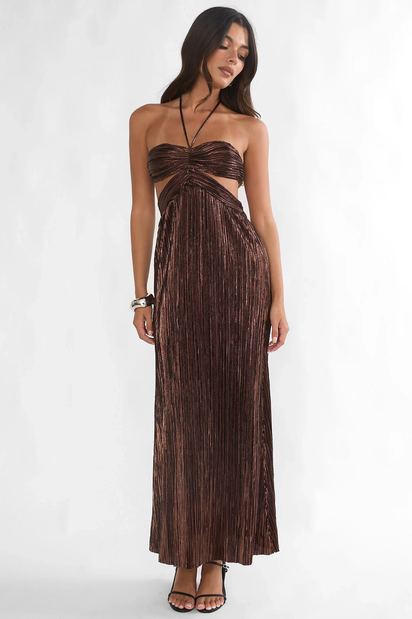 Isle Cut-Out Halterneck Maxi Dress Gold