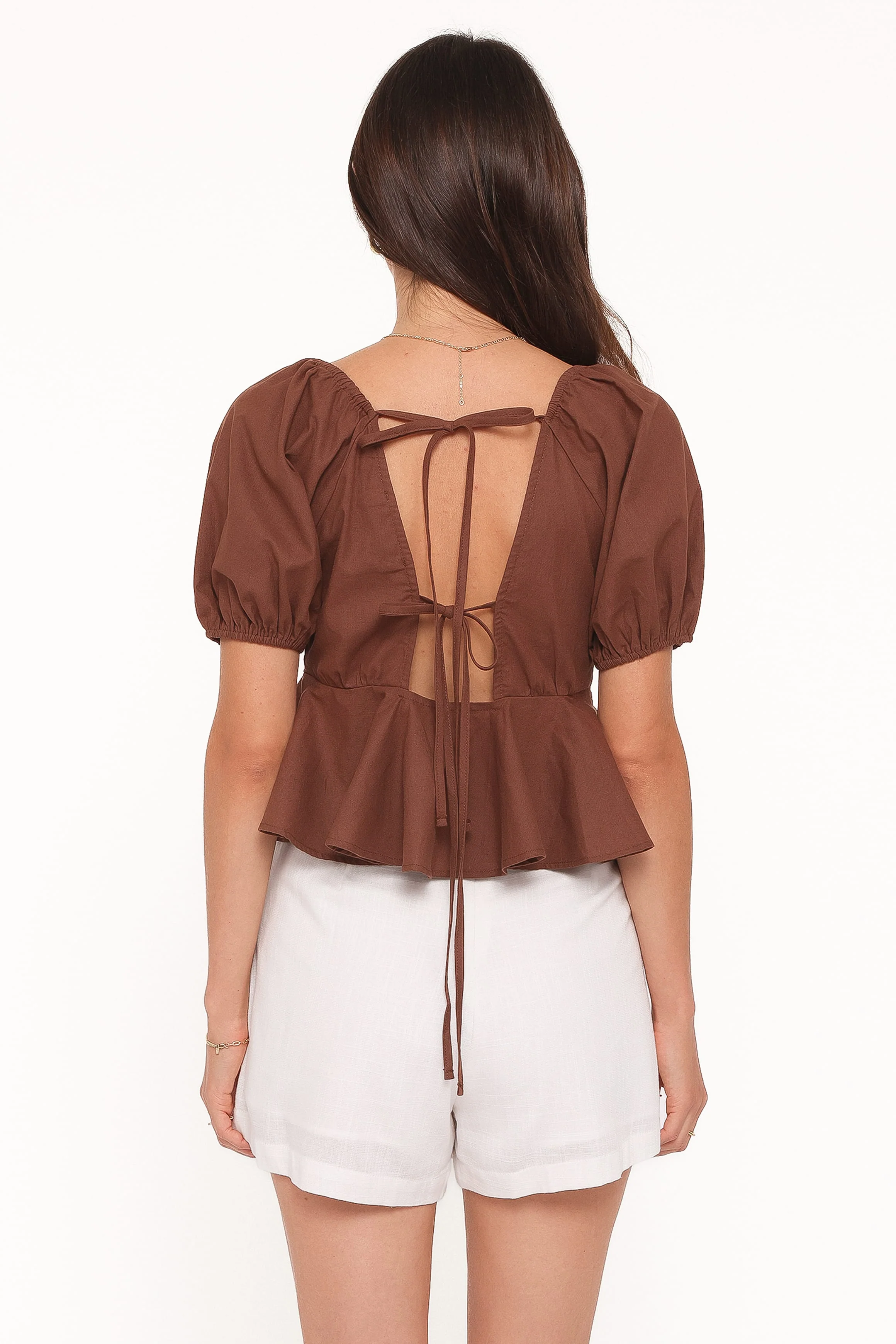 Brienne Tie Front Top - Chocolate