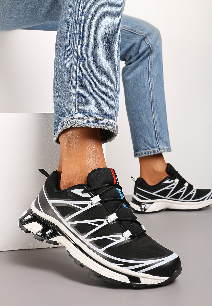 Czarno-Białe Sneakersy na Grubej Podeszwie ze Sznurowaniem i Ozdobnymi Gumowymi Elementami Tellgina