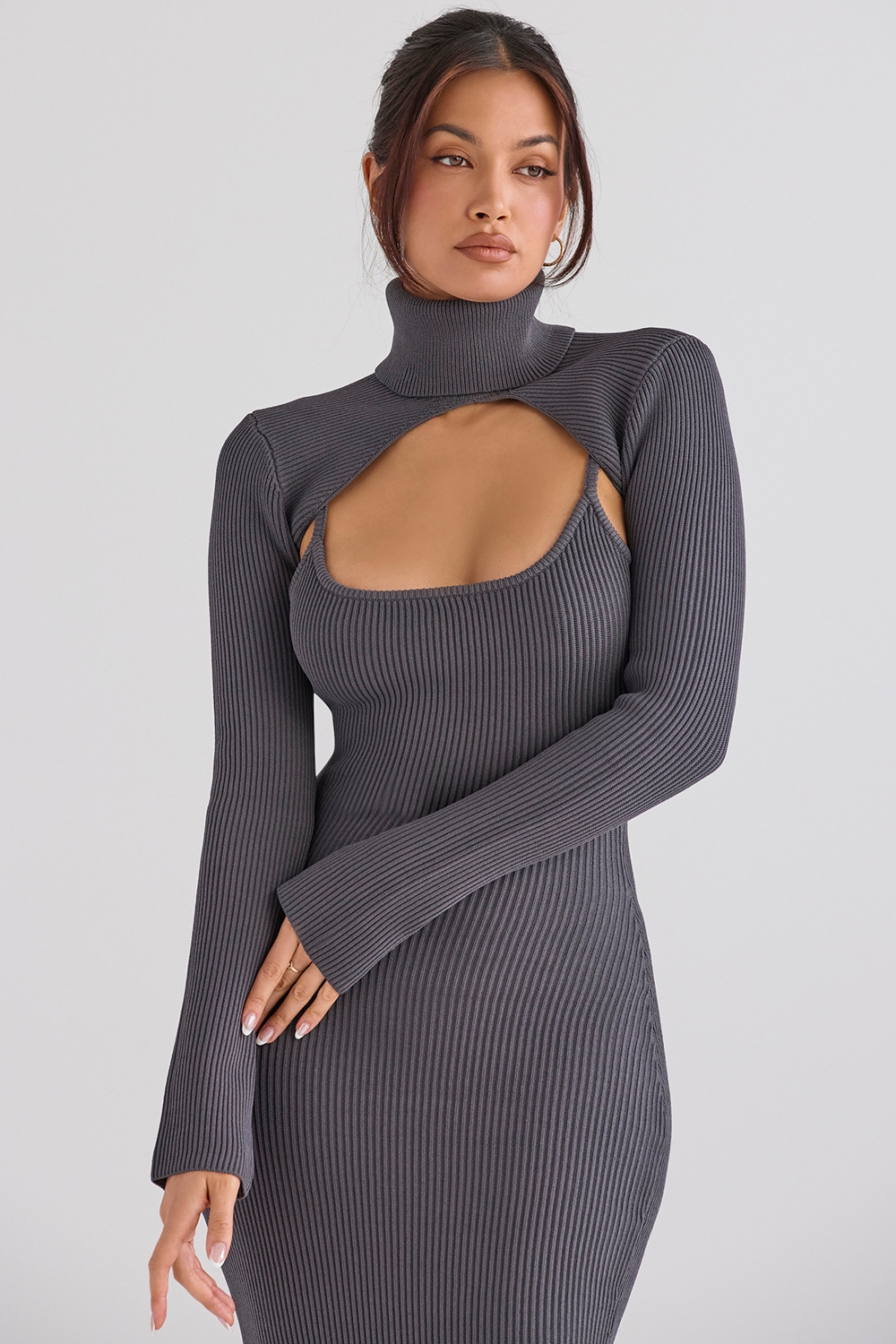 charcoal knit midi dress - sale