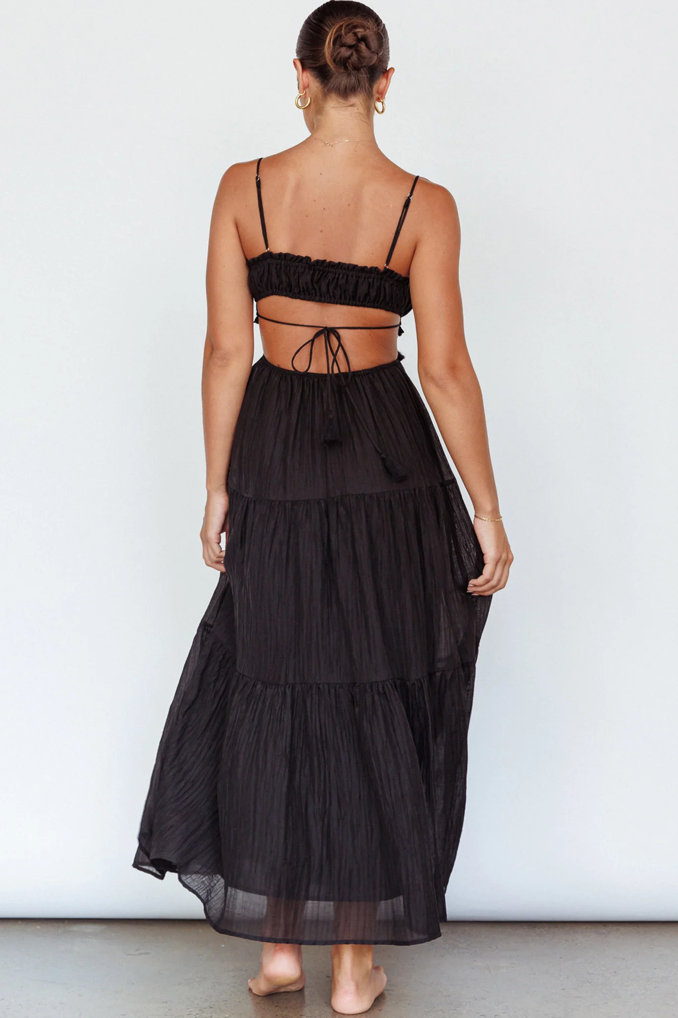 Eyona Cut-Out Waist Tie Maxi Dress Black