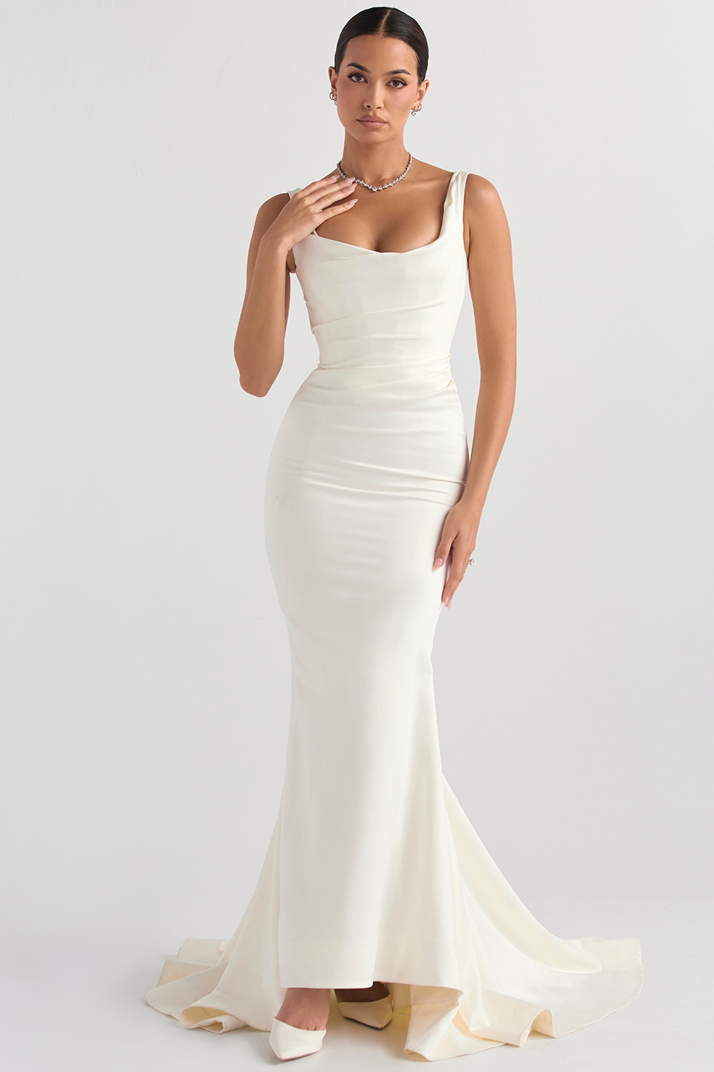 Off White Satin Mermaid Bridal Gown