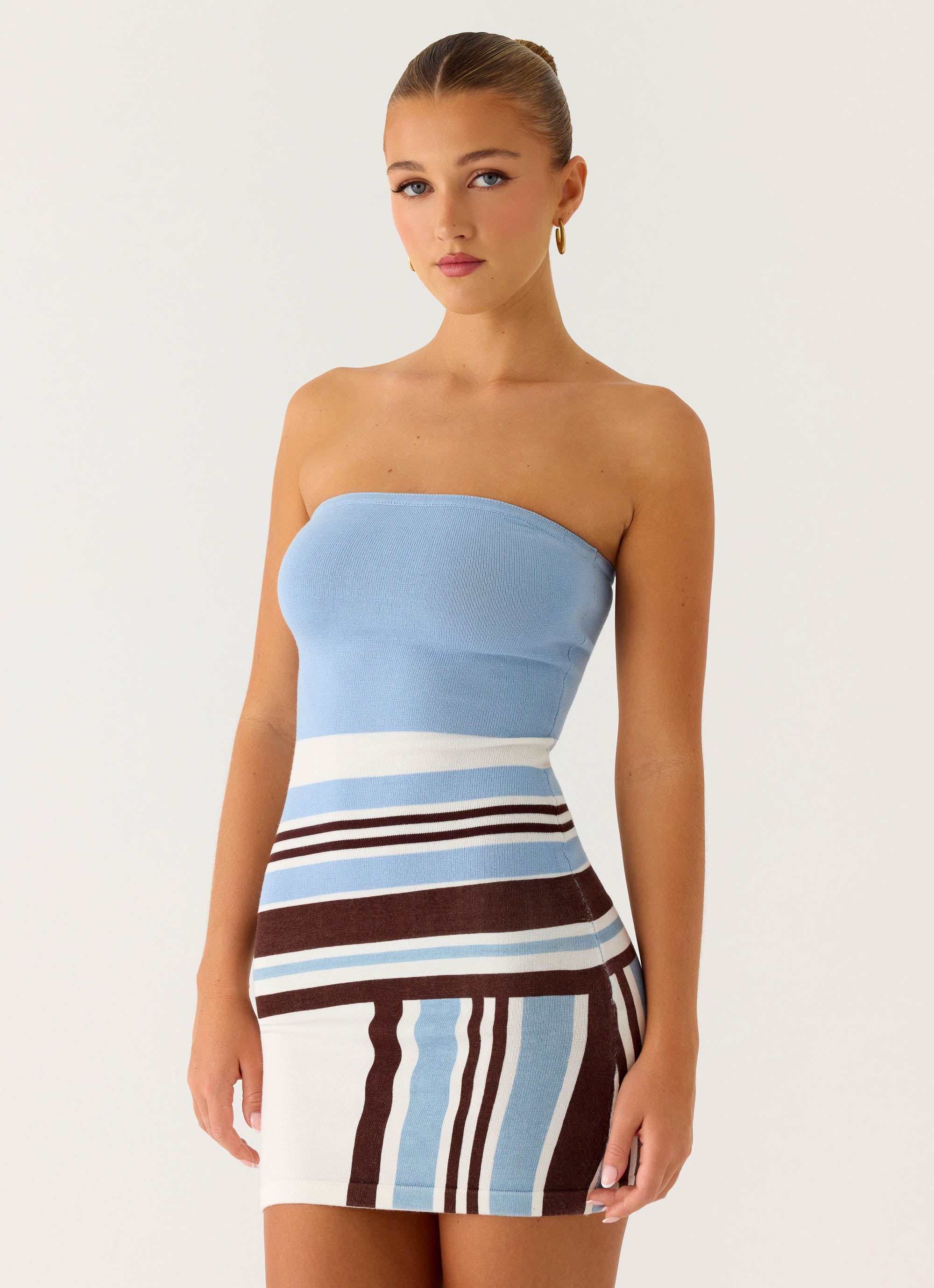 Straight Lines Mini Dress - Blue Stripe - luluinthesky