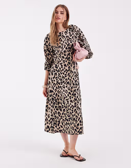 ONLY belt detail maxi dress in animal print